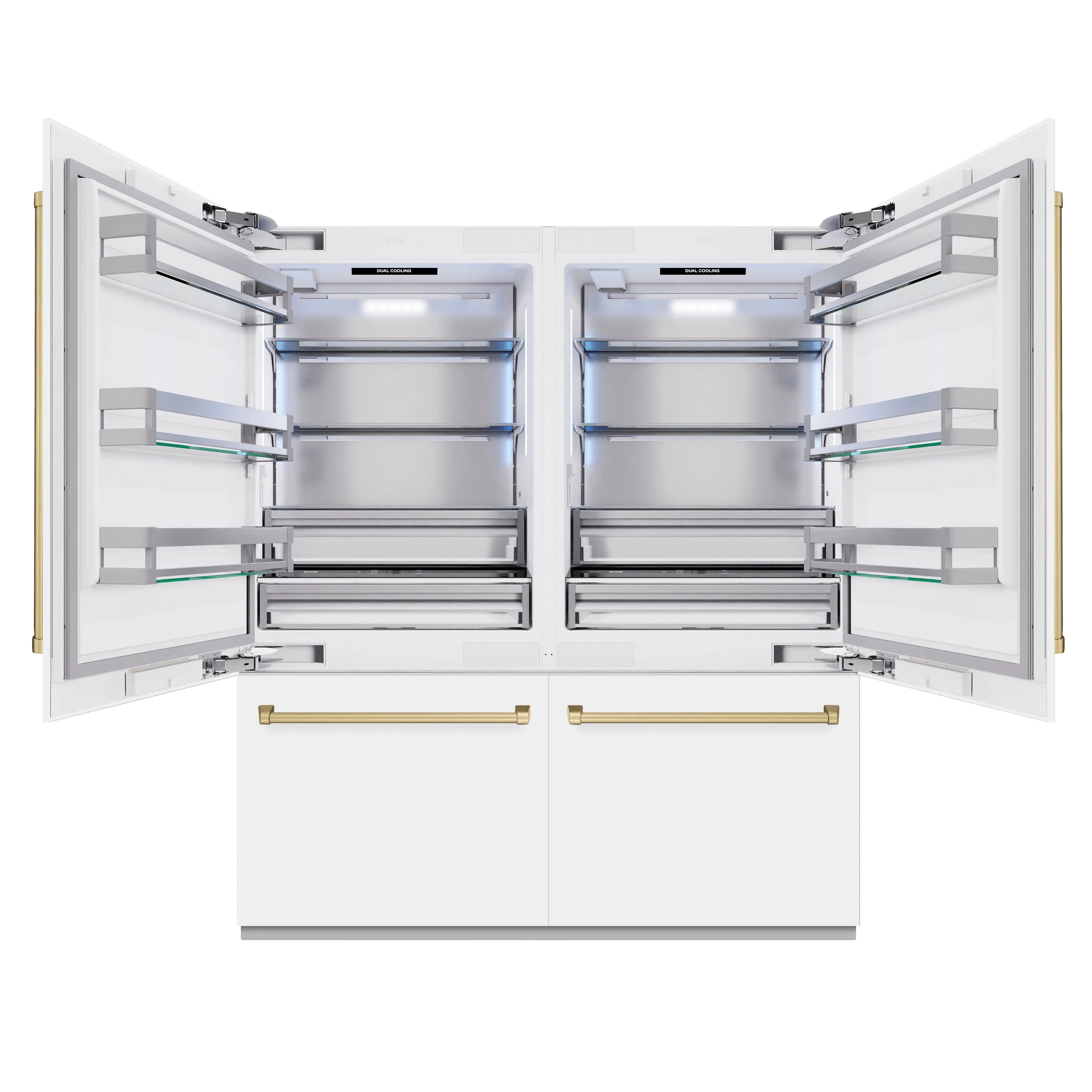 ZLINE Autograph Edition 72-Inch 39.6 Cu. Ft. French Door Built-In Bottom Freezer Refrigerator with Water Dispensers and Ice Makers in White Matte and Champagne Bronze Accents (RBITZ-WM-72-CB) - Image 2