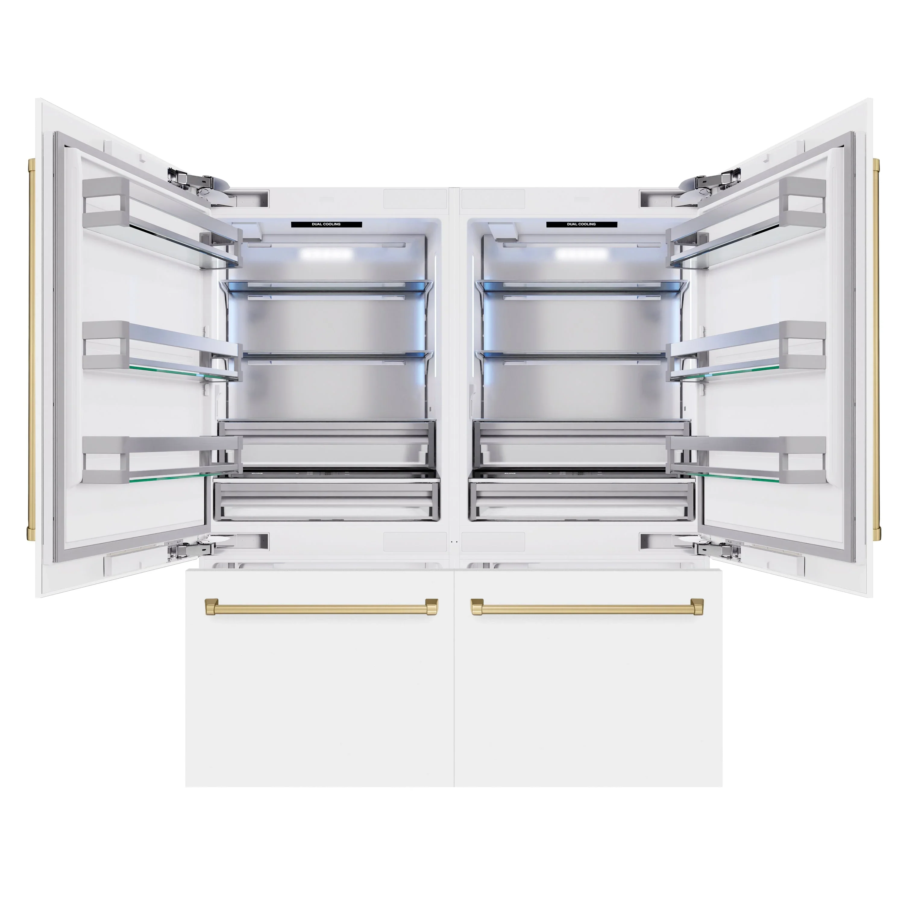 ZLINE Autograph Edition 72-Inch 39.6 Cu. Ft. French Door Built-In Bottom Freezer Refrigerator with Water Dispensers and Ice Makers in White Matte and Champagne Bronze Accents (RBITZ-WM-72-CB) - Image 3