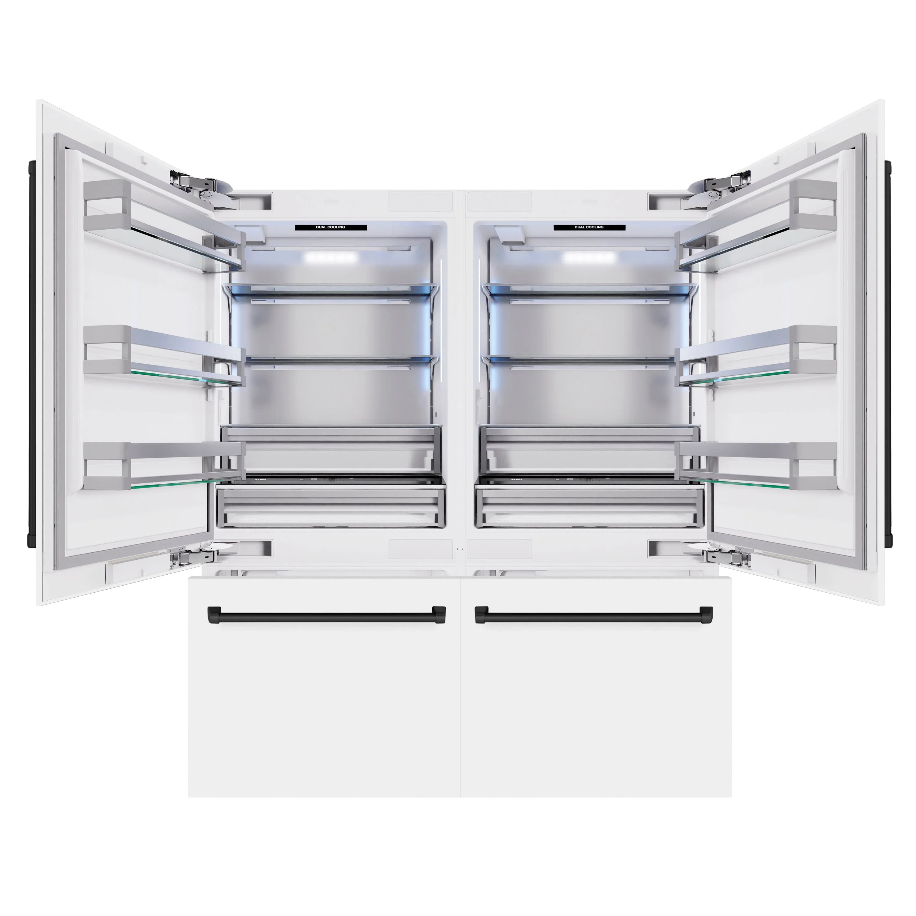 ZLINE Autograph Edition 72-Inch 39.6 Cu. Ft. French Door Built-In Bottom Freezer Refrigerator with Water Dispensers and Ice Makers in White Matte and Matte Black Accents (RBITZ-WM-72-MB) - Image 3