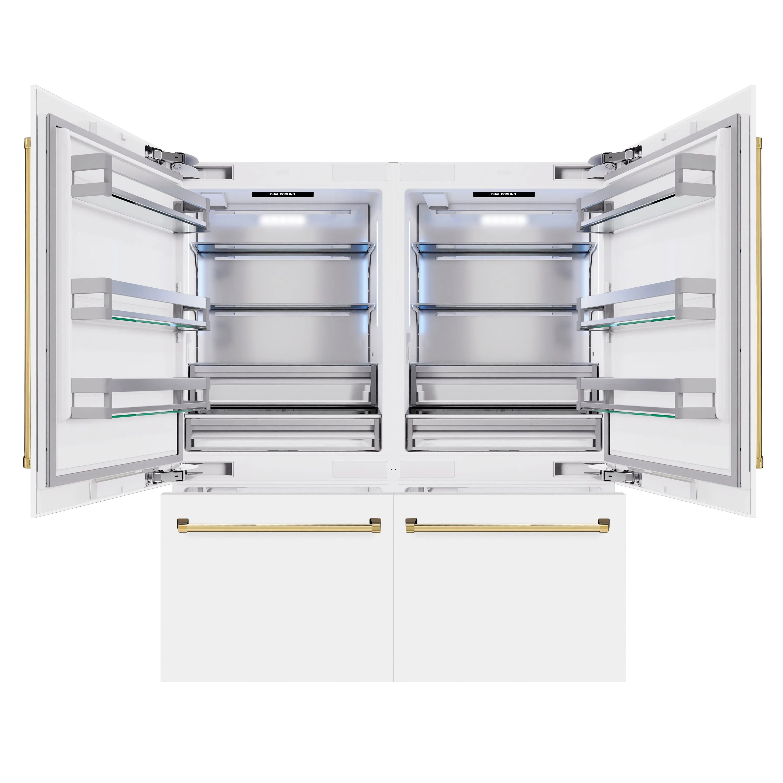 ZLINE Autograph Edition 72-Inch 39.6 Cu. Ft. French Door Built-In Bottom Freezer Refrigerator with Water Dispensers and Ice Makers in White Matte and Polished Gold Accents (RBITZ-WM-72-G) - Image 3
