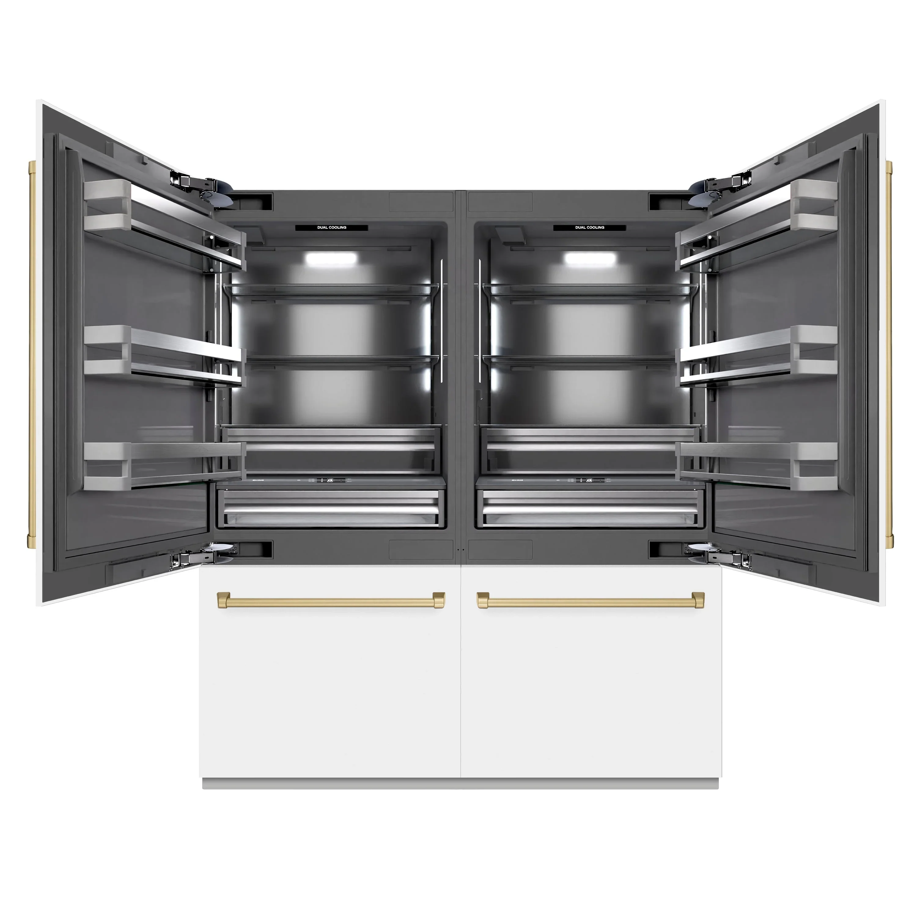 ZLINE Autograph Edition 72-Inch 39.6 Cu. Ft. French Door Built-In Bottom Freezer Refrigerator with Water Dispensers and Ice Makers in White Matte with Graphite Gray Interior and Champagne Bronze Accents (GRBITZ-WM-72-CB) - Image 3