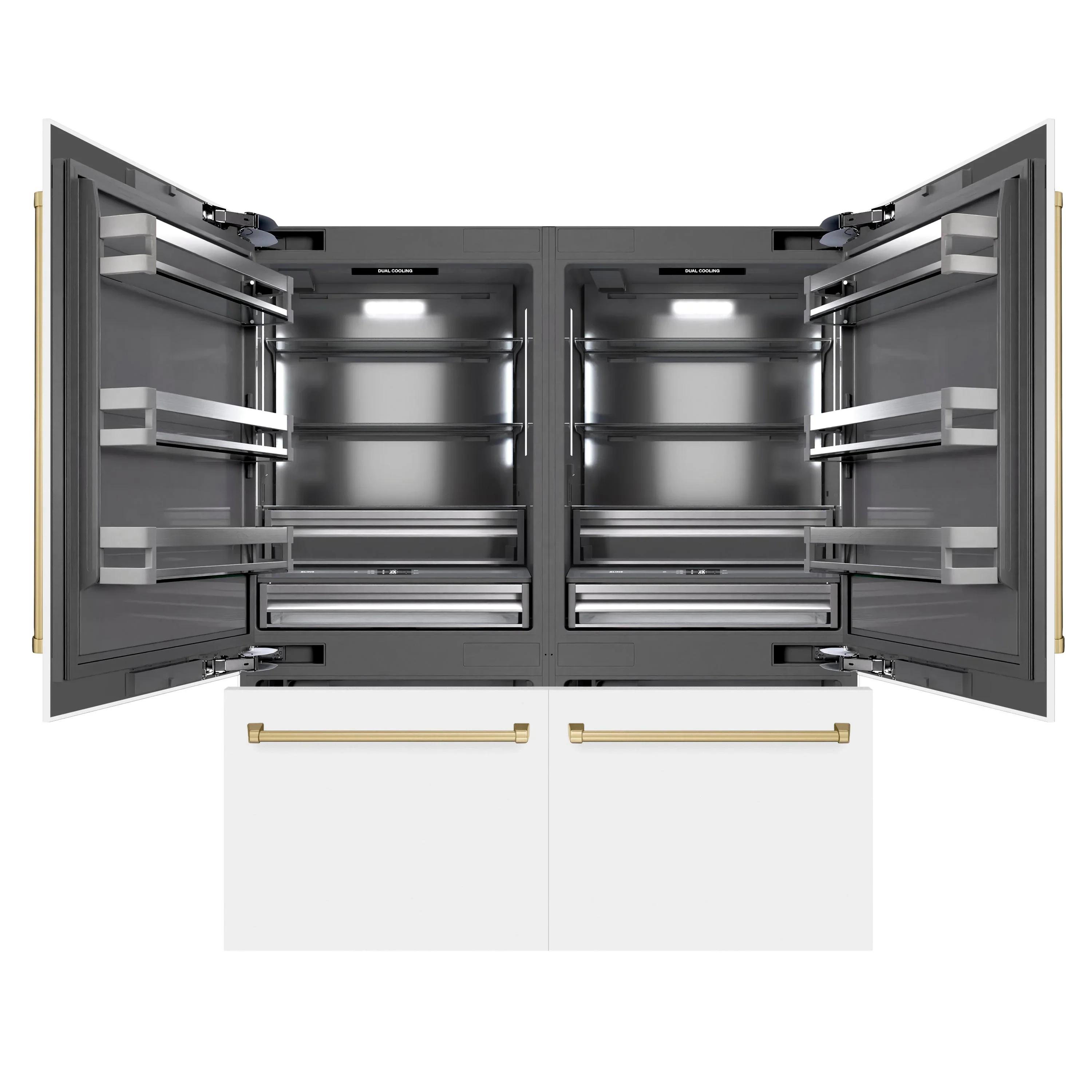 ZLINE Autograph Edition 72-Inch 39.6 Cu. Ft. French Door Built-In Bottom Freezer Refrigerator with Water Dispensers and Ice Makers in White Matte with Graphite Gray Interior and Champagne Bronze Accents (GRBITZ-WM-72-CB) - Image 4
