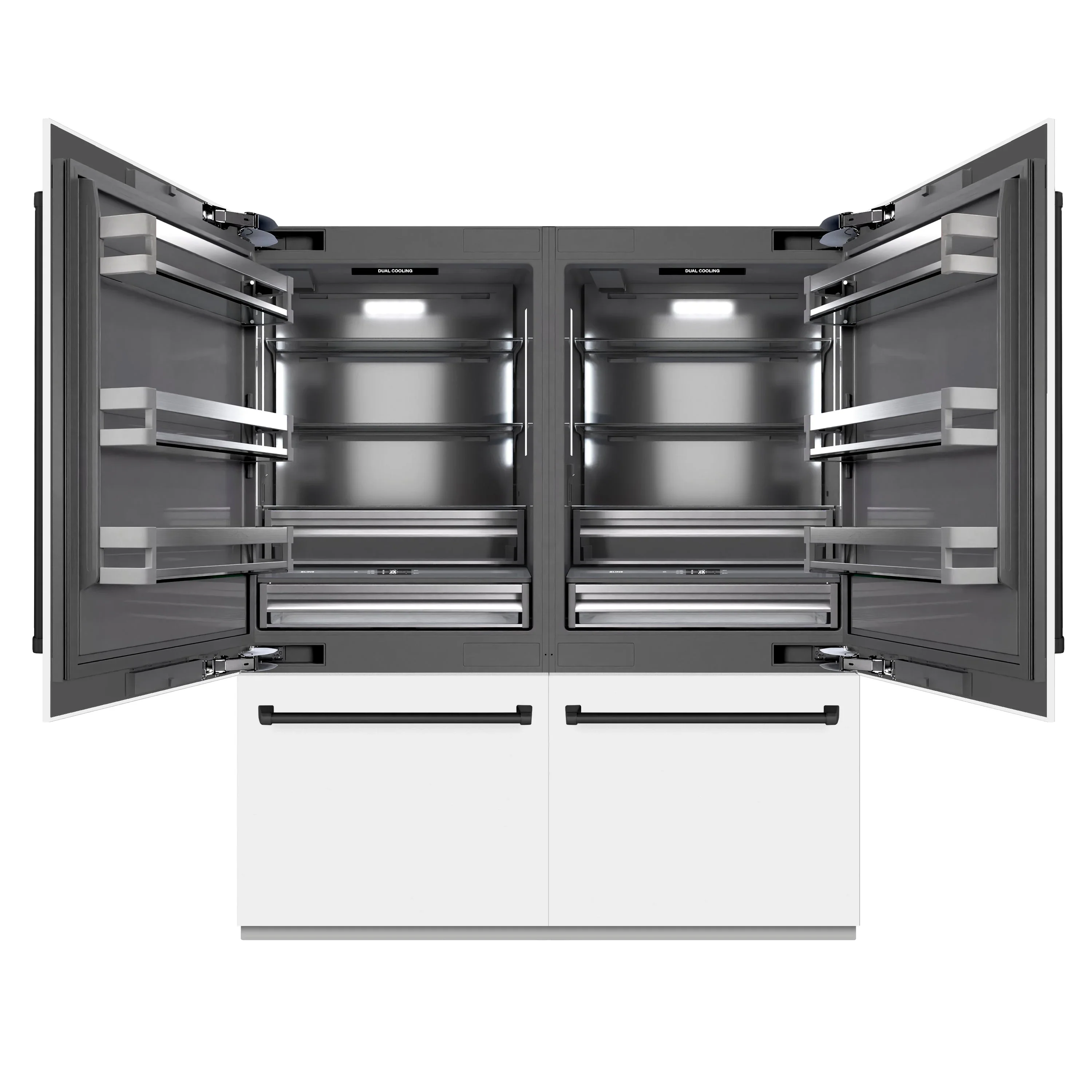 ZLINE Autograph Edition 72-Inch 39.6 Cu. Ft. French Door Built-In Bottom Freezer Refrigerator with Water Dispensers and Ice Makers in White Matte with Graphite Gray Interior and Matte Black Accents (GRBITZ-WM-72-MB) - Image 3