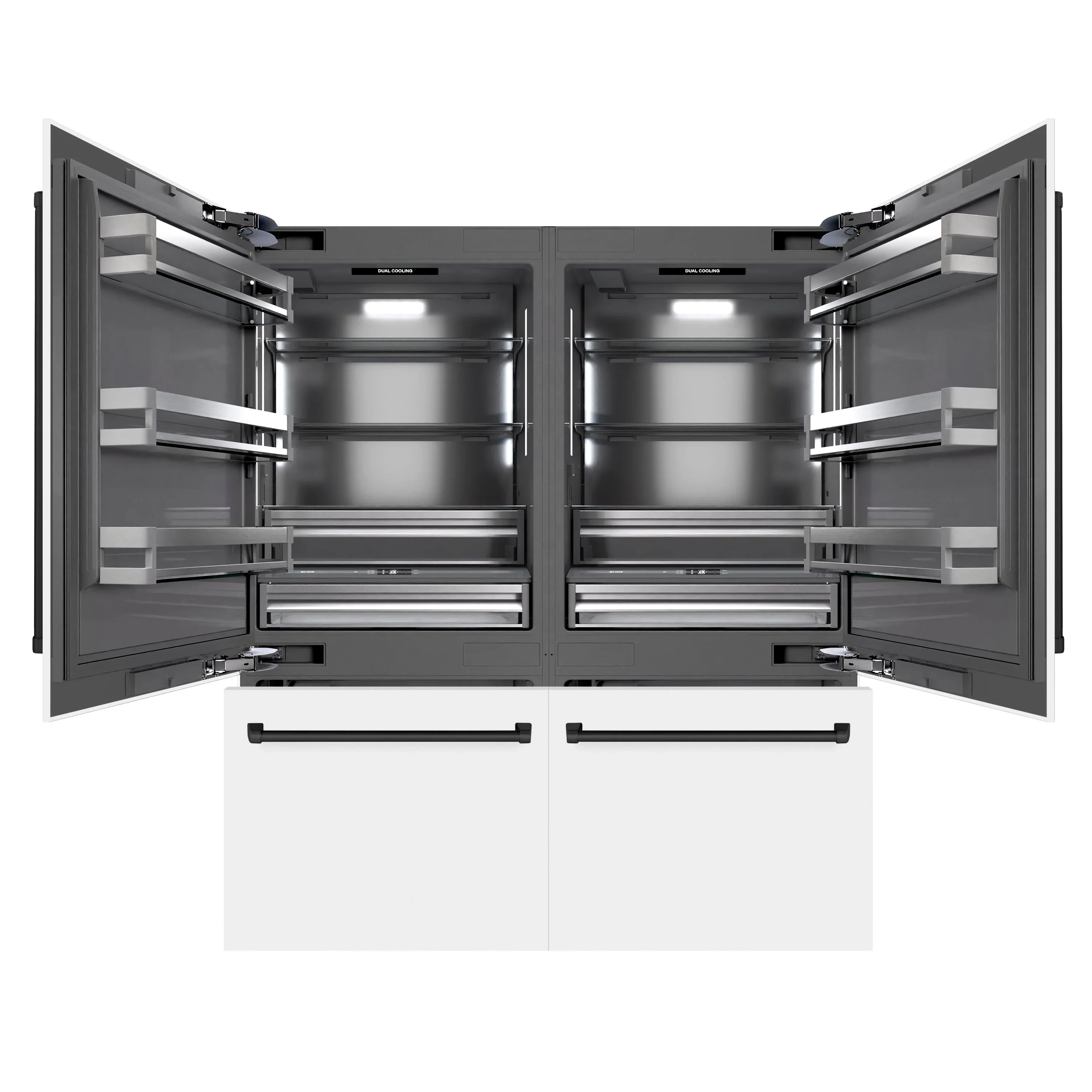 ZLINE Autograph Edition 72-Inch 39.6 Cu. Ft. French Door Built-In Bottom Freezer Refrigerator with Water Dispensers and Ice Makers in White Matte with Graphite Gray Interior and Matte Black Accents (GRBITZ-WM-72-MB) - Image 4
