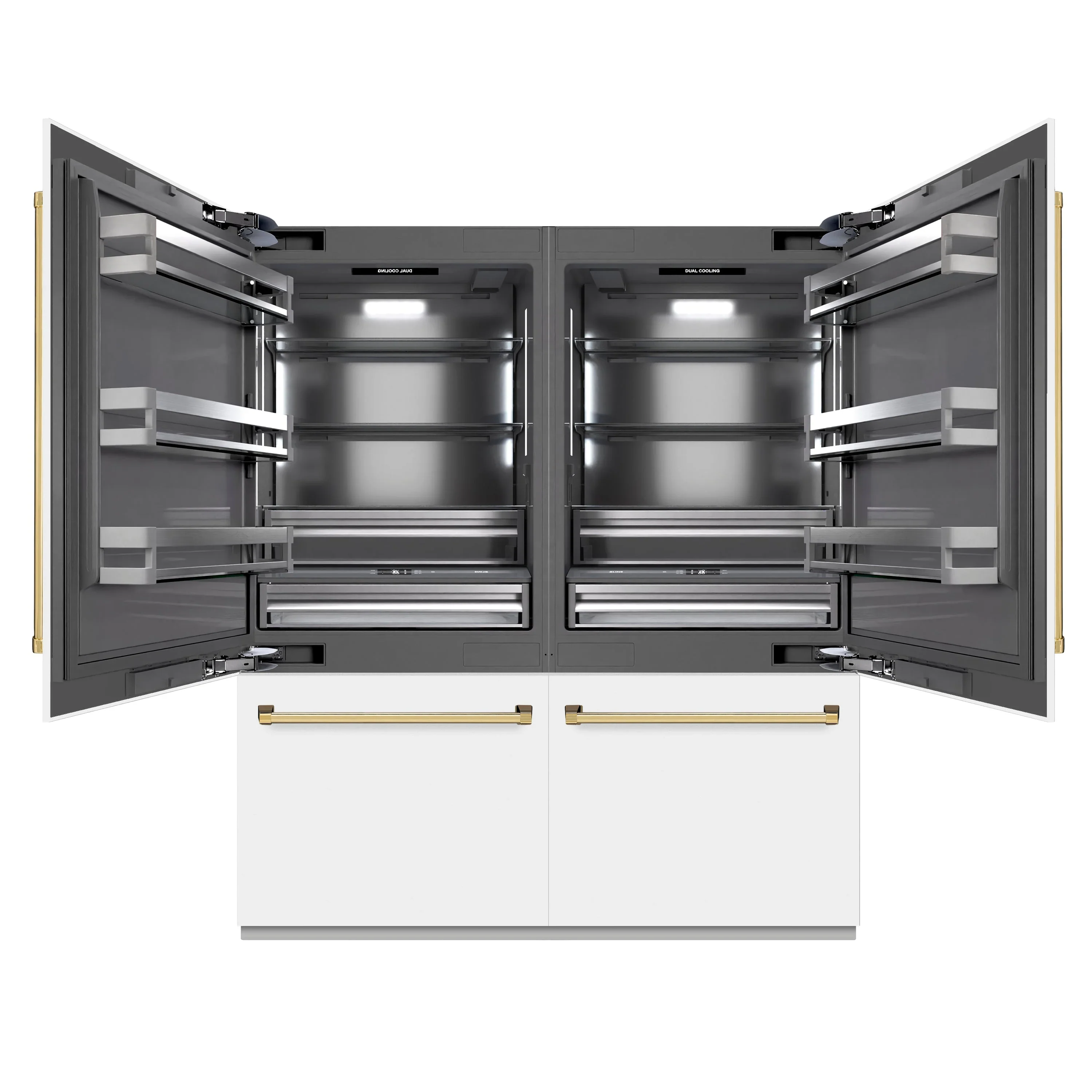 ZLINE Autograph Edition 72-Inch 39.6 Cu. Ft. French Door Built-In Bottom Freezer Refrigerator with Water Dispensers and Ice Makers in White Matte with Graphite Gray Interior and Polished Gold Accents (GRBITZ-WM-72-G) - Image 3