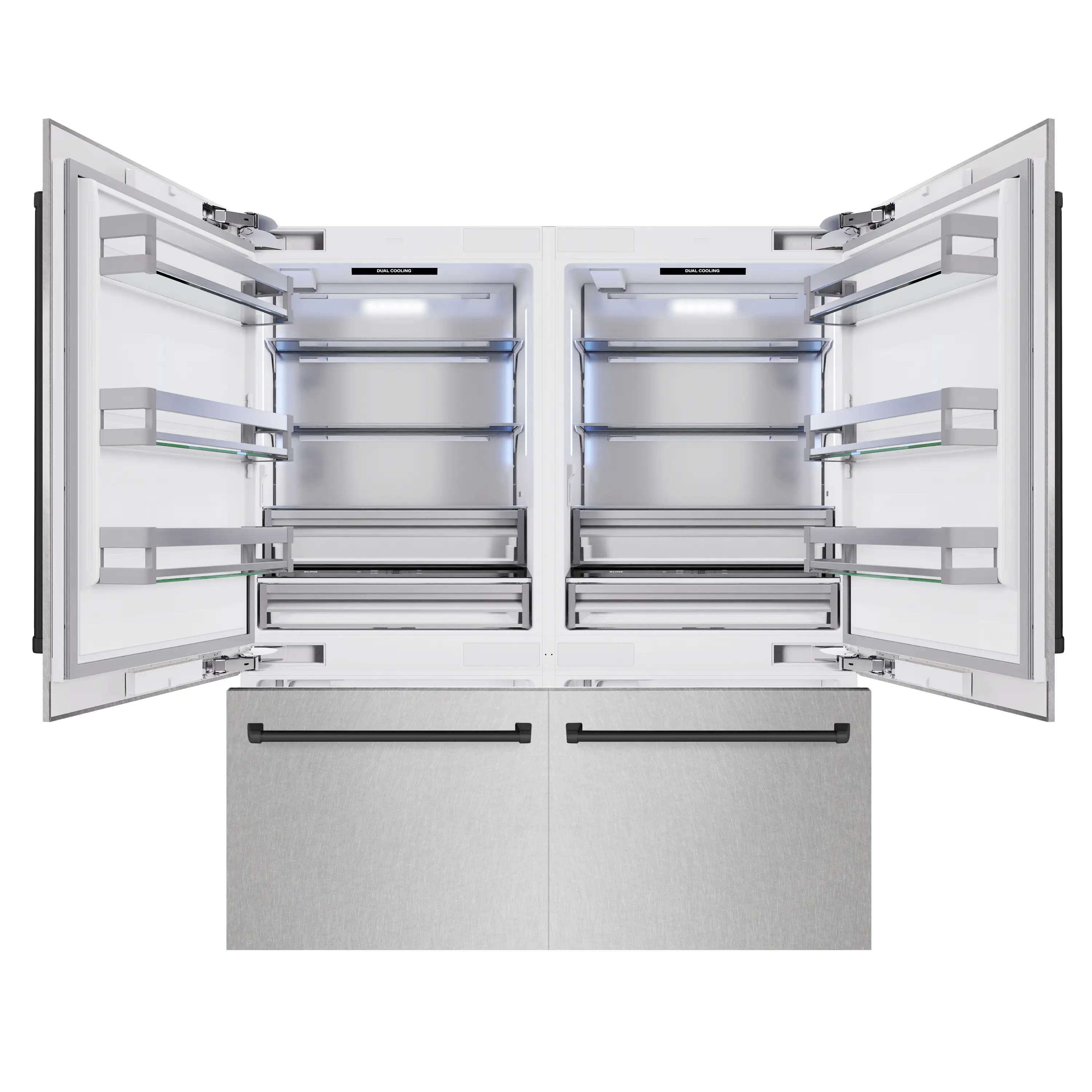 ZLINE Autograph Edition 72-Inch 39.6 Cu. Ft. French Door Built-In Bottom Freezer Refrigerator with Water Dispensers and Ice Makers in Satin Stainless Steel and Matte Black Accents (RBITZ-SN-72-MB) - Image 2