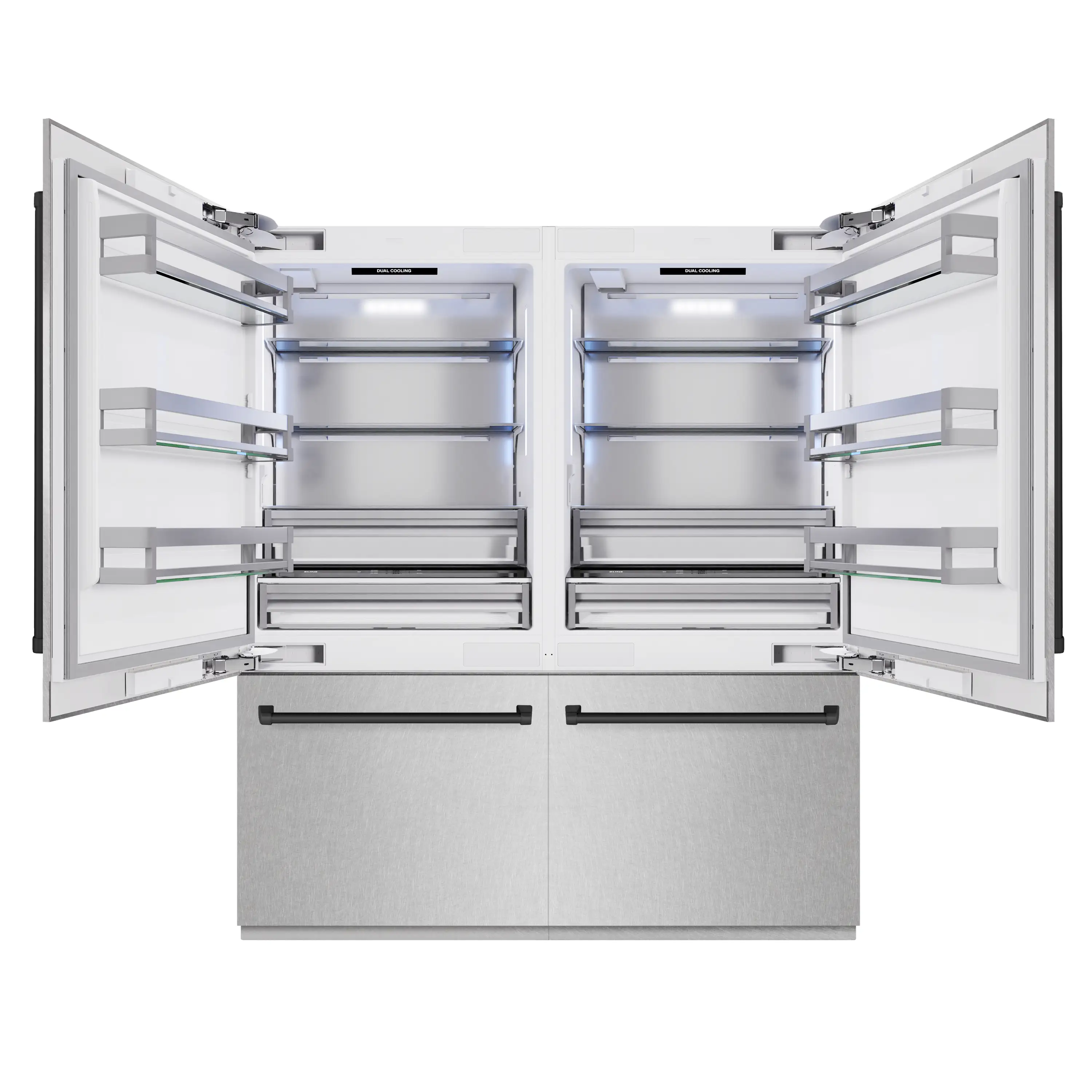 ZLINE Autograph Edition 72-Inch 39.6 Cu. Ft. French Door Built-In Bottom Freezer Refrigerator with Water Dispensers and Ice Makers in Satin Stainless Steel and Matte Black Accents (RBITZ-SN-72-MB) - Image 3