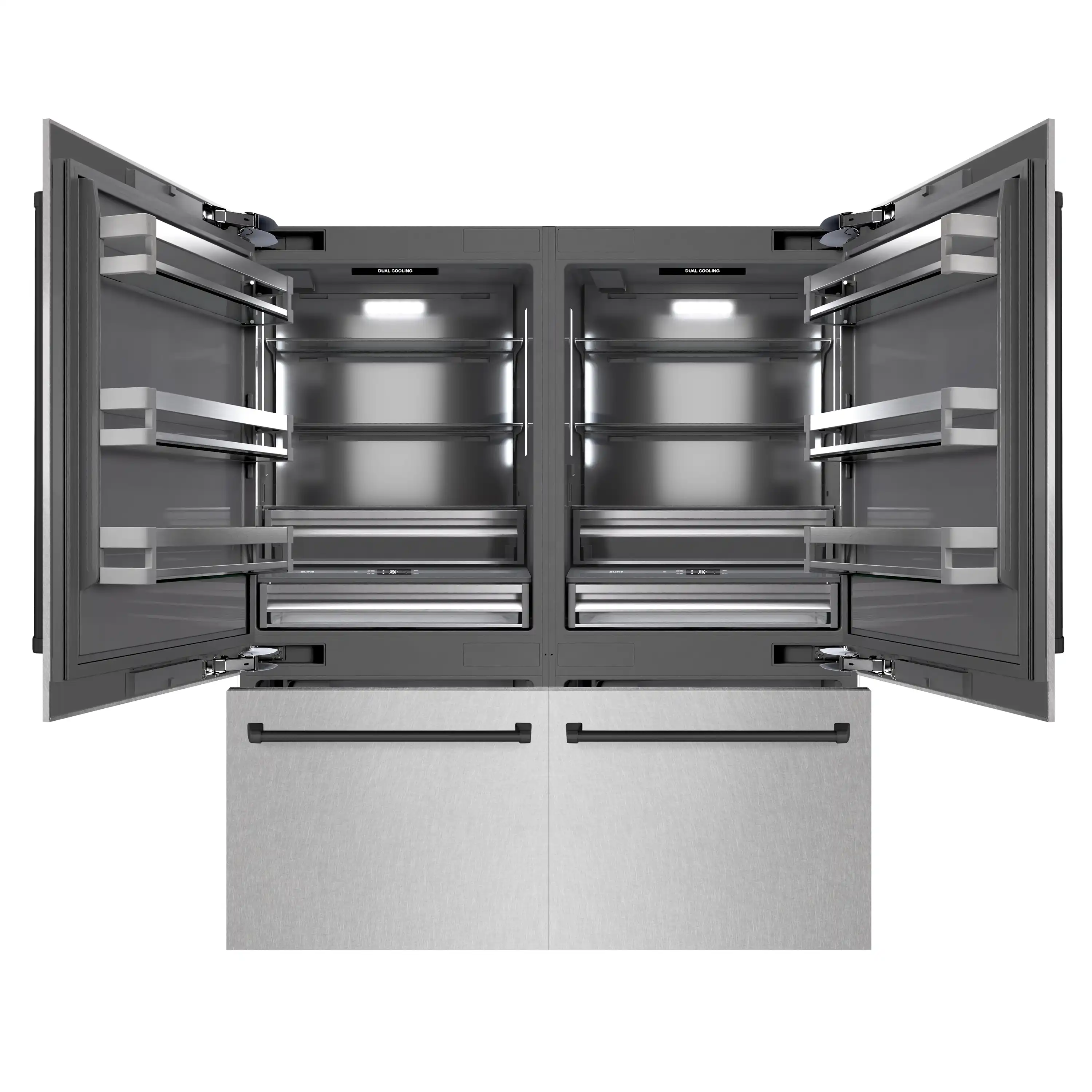 ZLINE Autograph Edition 72-Inch 39.6 Cu. Ft. French Door Built-In Bottom Freezer Refrigerator with Water Dispensers and Ice Makers in Satin Stainless Steel with Graphite Gray Interior and Matte Black Accents (GRBITZ-SN-72-MB) - Image 3