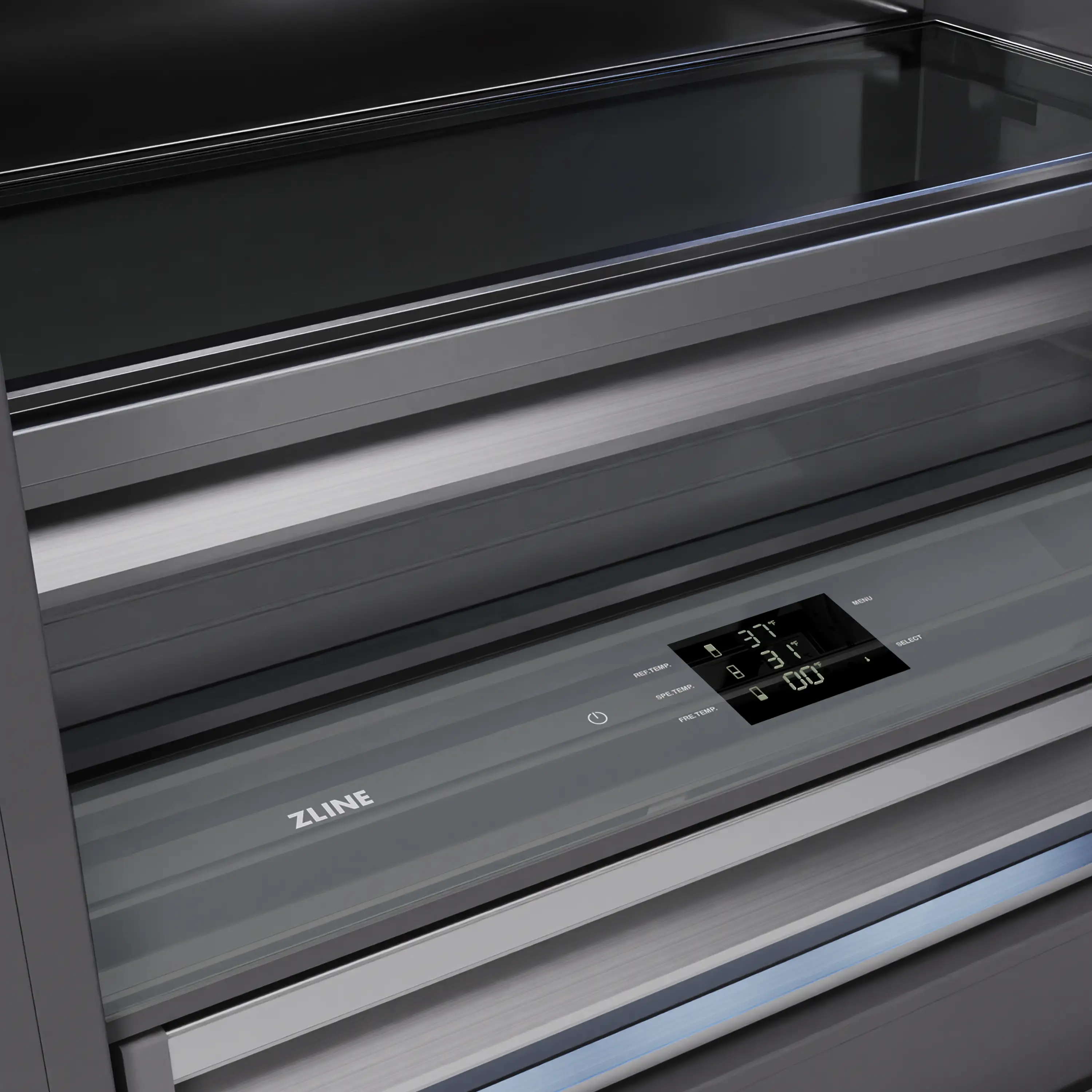 ZLINE Autograph Edition 72-Inch 39.6 Cu. Ft. French Door Built-In Bottom Freezer Refrigerator with Water Dispensers and Ice Makers in Satin Stainless Steel with graphite Gray Interior and Polished Gold Accents (GRBITZ-SN-72-G) - Image 6