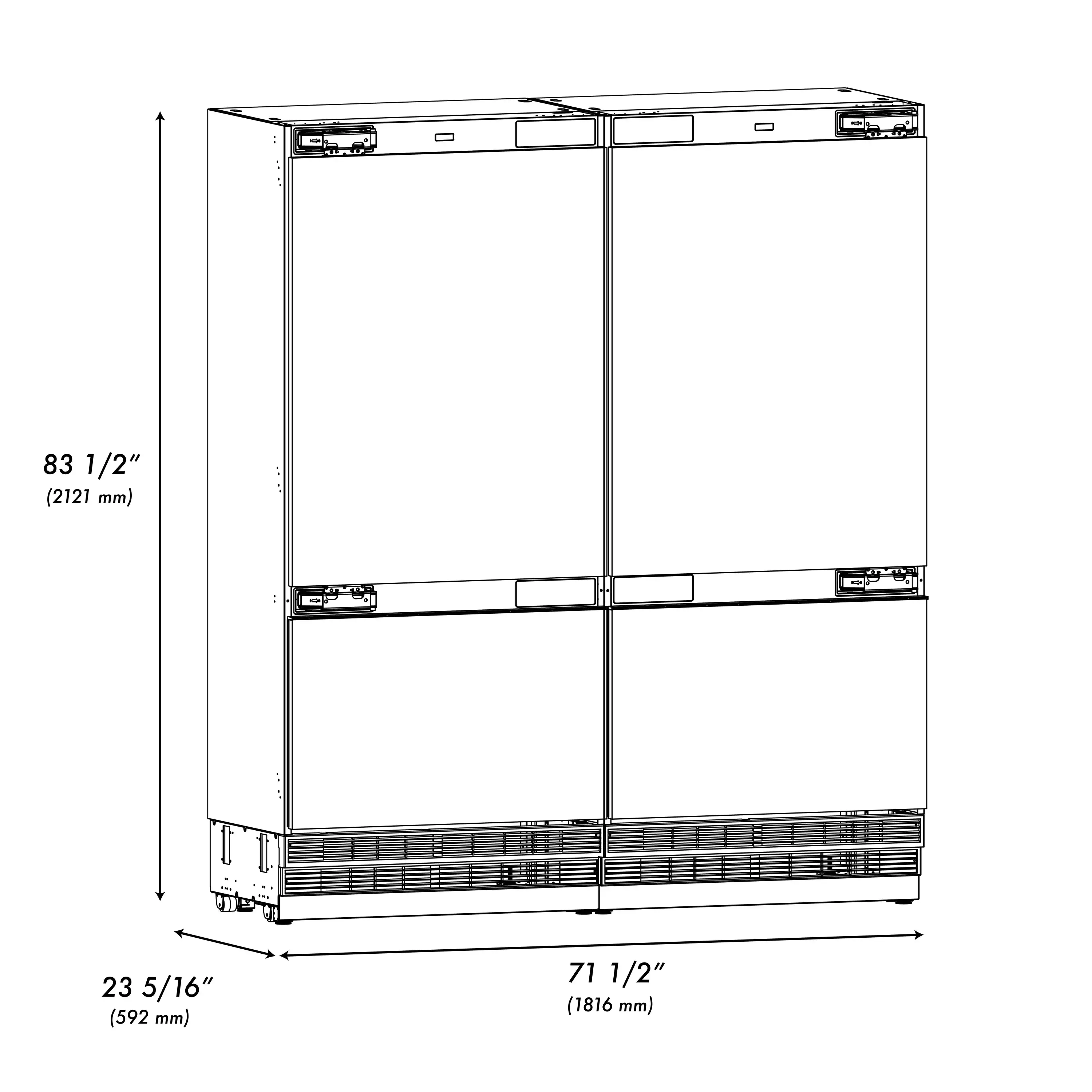 ZLINE Autograph Edition 72-Inch 39.6 Cu. Ft. French Door Built-In Bottom Freezer Refrigerator with Water Dispensers and Ice Makers in Panel Ready and Matte Black Accents (RBITZ-72-MB) - Image 13