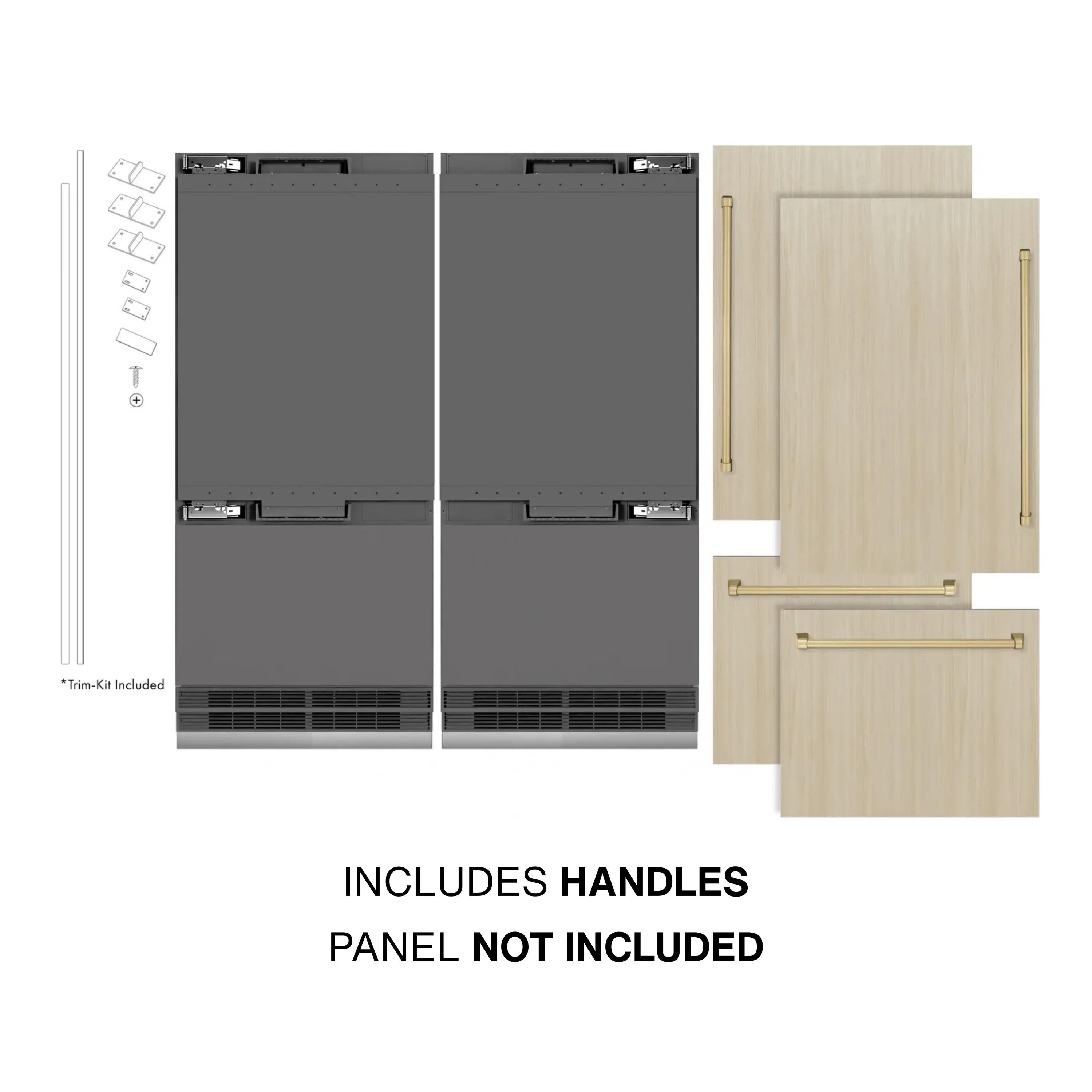 ZLINE Autograph Edition 72-Inch 39.6 Cu. Ft. French Door Built-In Bottom Freezer Refrigerator with Water Dispensers and Ice Makers in Panel Ready with Graphite Gray Interior and Champagne Bronze Accents (GRBITZ-72-CB) - Image 2