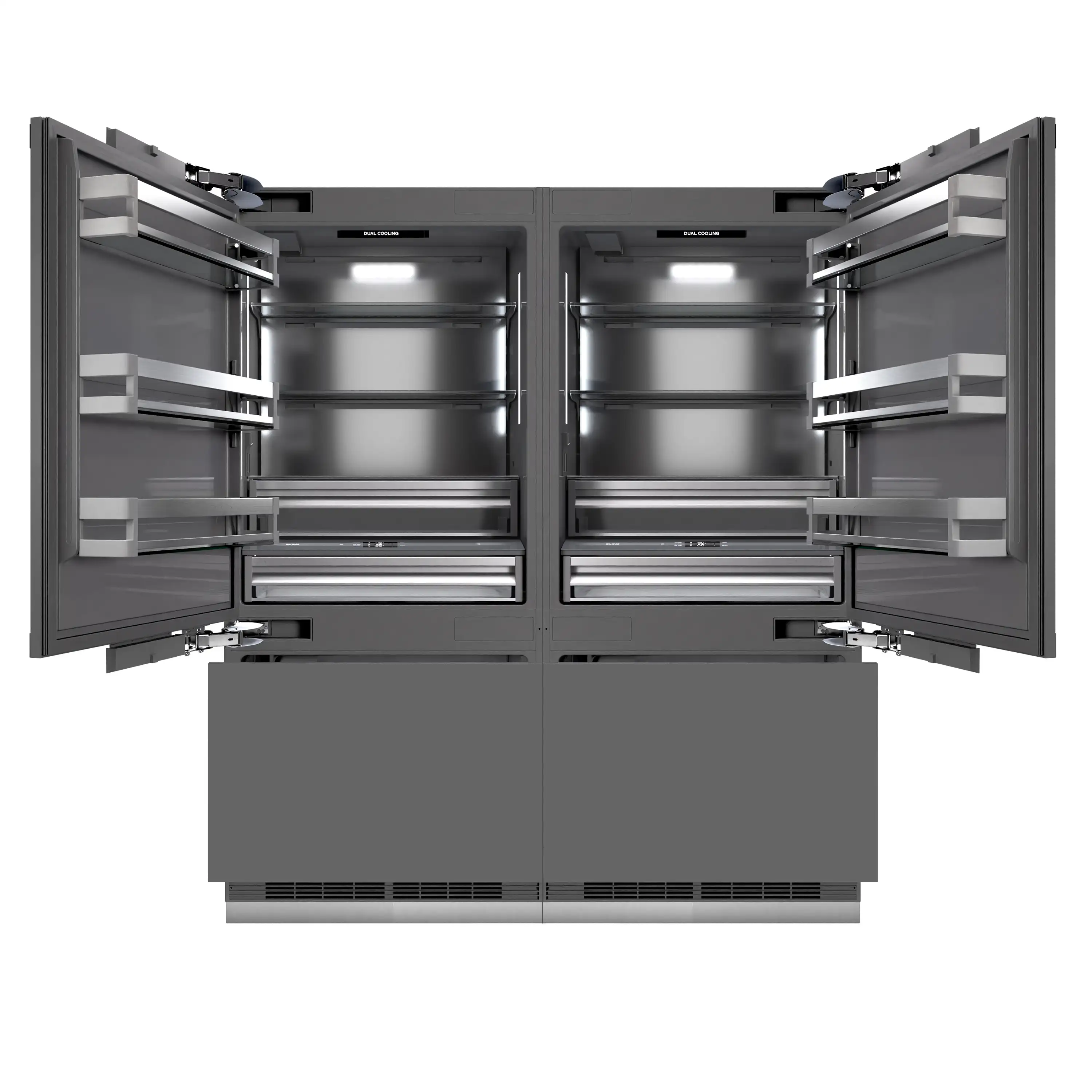 ZLINE Autograph Edition 72-Inch 39.6 Cu. Ft. French Door Built-In Bottom Freezer Refrigerator with Water Dispensers and Ice Makers in Panel Ready with Graphite Gray Interior and Champagne Bronze Accents (GRBITZ-72-CB) - Image 4