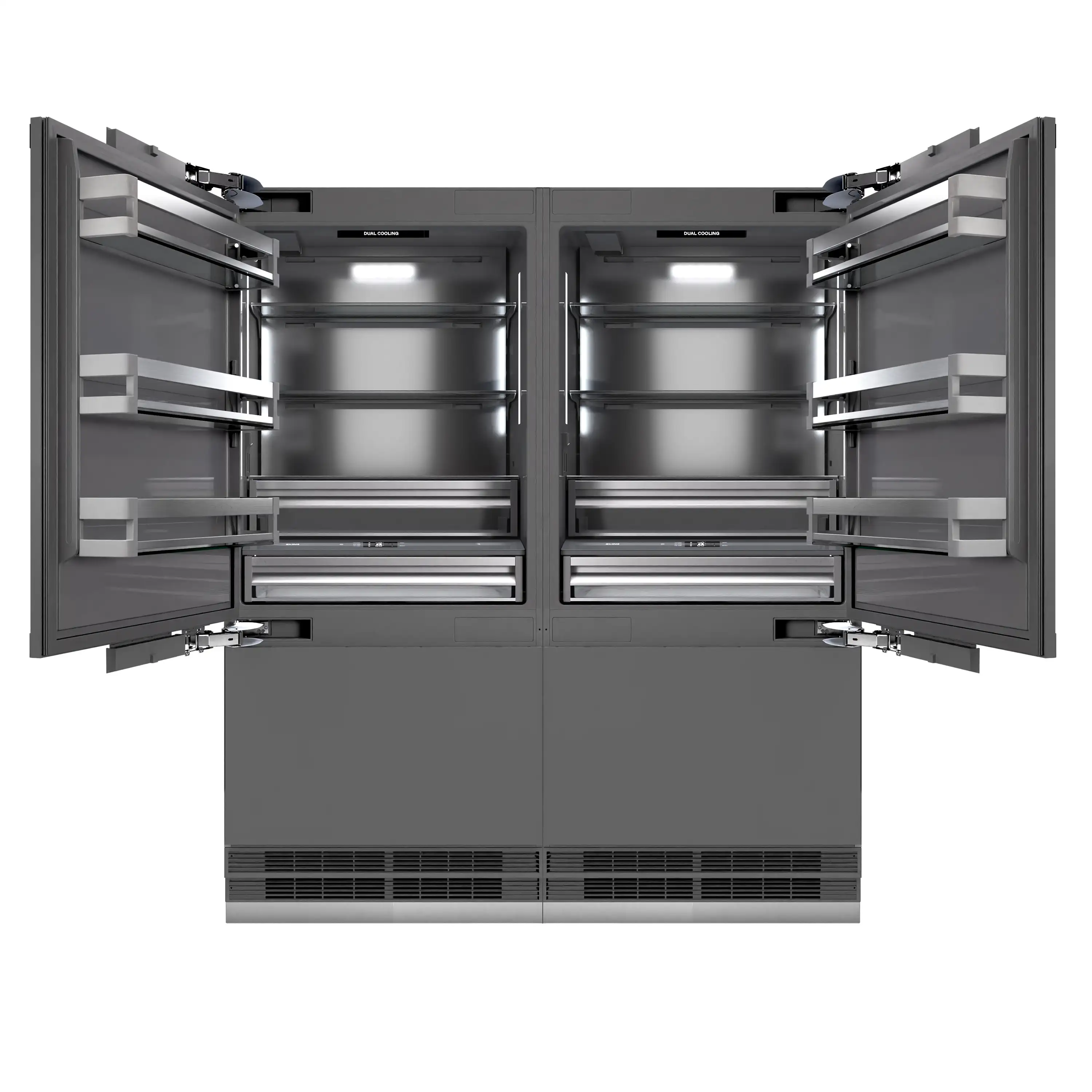 ZLINE Autograph Edition 72-Inch 39.6 Cu. Ft. French Door Built-In Bottom Freezer Refrigerator with Water Dispensers and Ice Makers in Panel Ready with Graphite Gray Interior and Champagne Bronze Accents (GRBITZ-72-CB) - Image 5