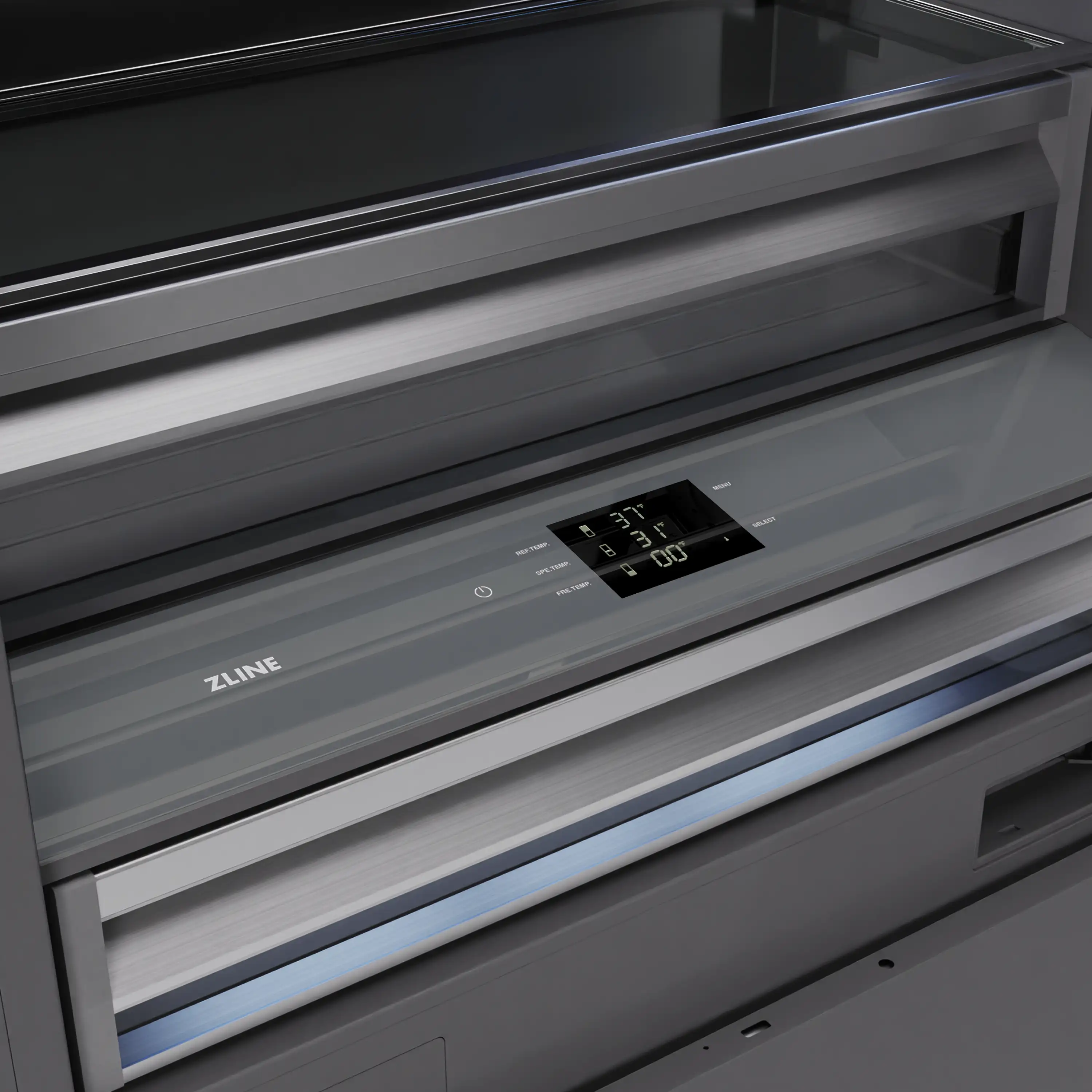 ZLINE Autograph Edition 72-Inch 39.6 Cu. Ft. French Door Built-In Bottom Freezer Refrigerator with Water Dispensers and Ice Makers in Panel Ready with Graphite Gray Interior and Champagne Bronze Accents (GRBITZ-72-CB) - Image 8