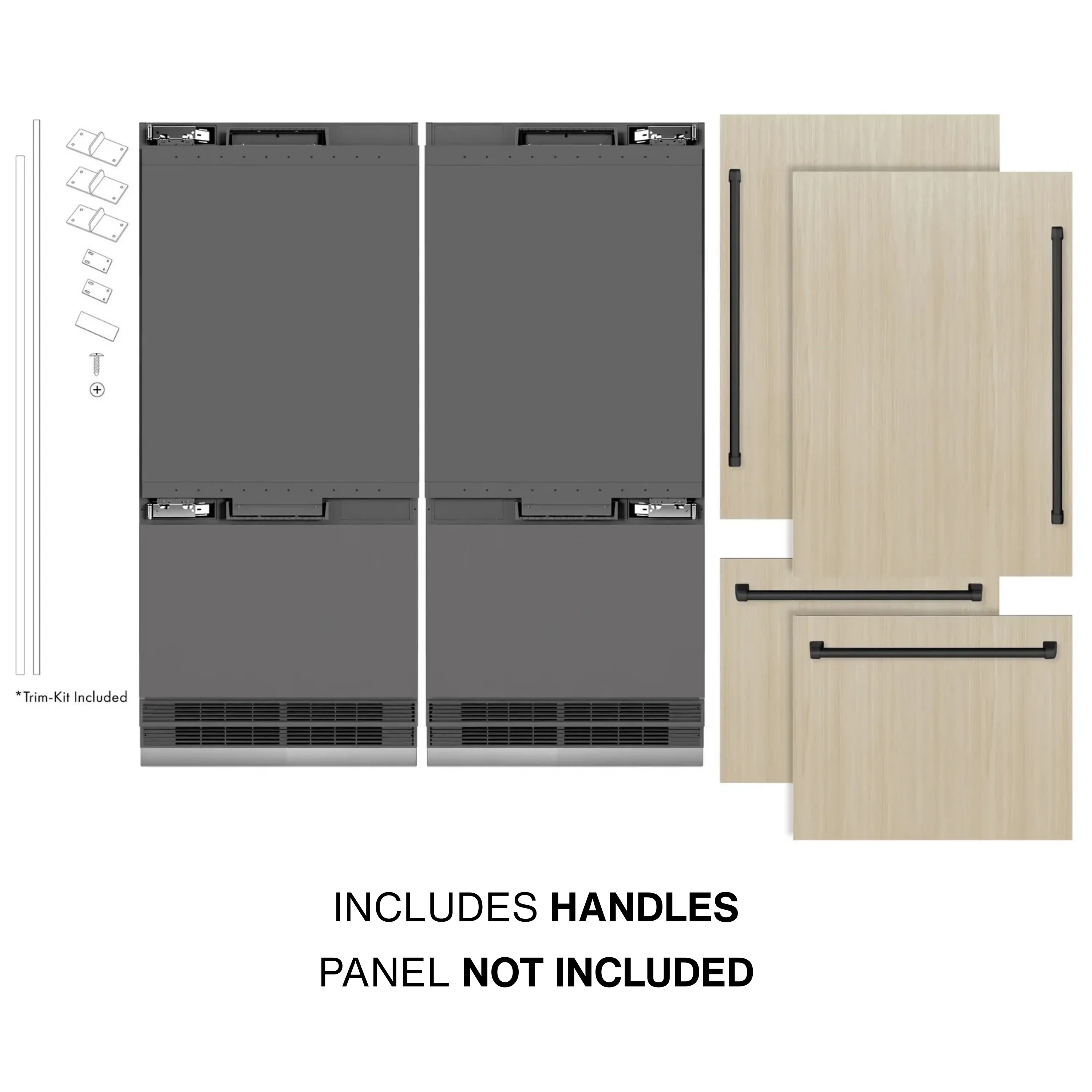ZLINE Autograph Edition 72-Inch 39.6 Cu. Ft. French Door Built-In Bottom Freezer Refrigerator with Water Dispensers and Ice Makers in Panel Ready with Graphite Gray Interior and Matte Black Accents (GRBITZ-72-MB) - Image 2