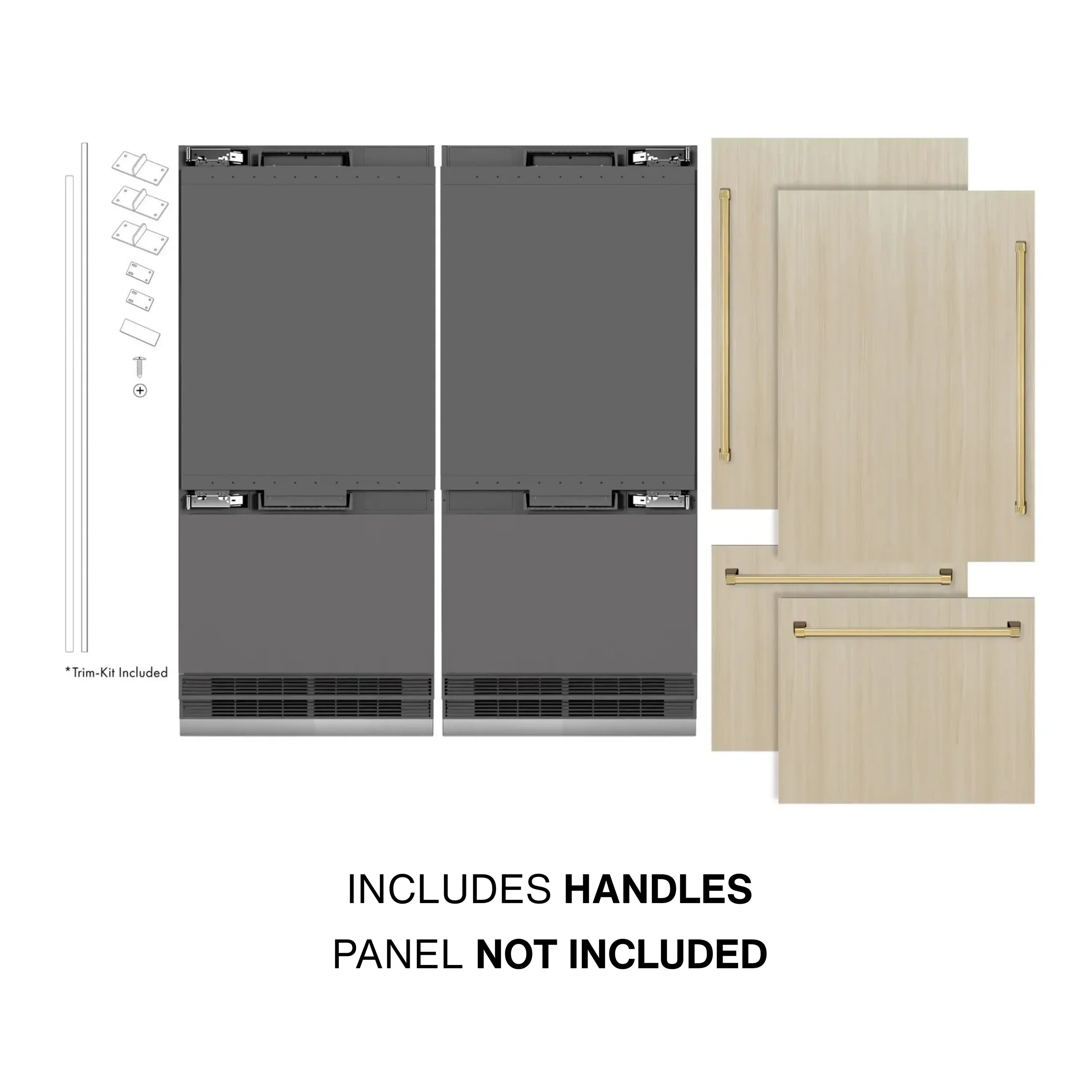 ZLINE Autograph Edition 72-Inch 39.6 Cu. Ft. French Door Built-In Bottom Freezer Refrigerator with Water Dispensers and Ice Makers in Panel Ready with Graphite Gray Interior and Polished Gold Accents (GRBITZ-72-G) - Image 2