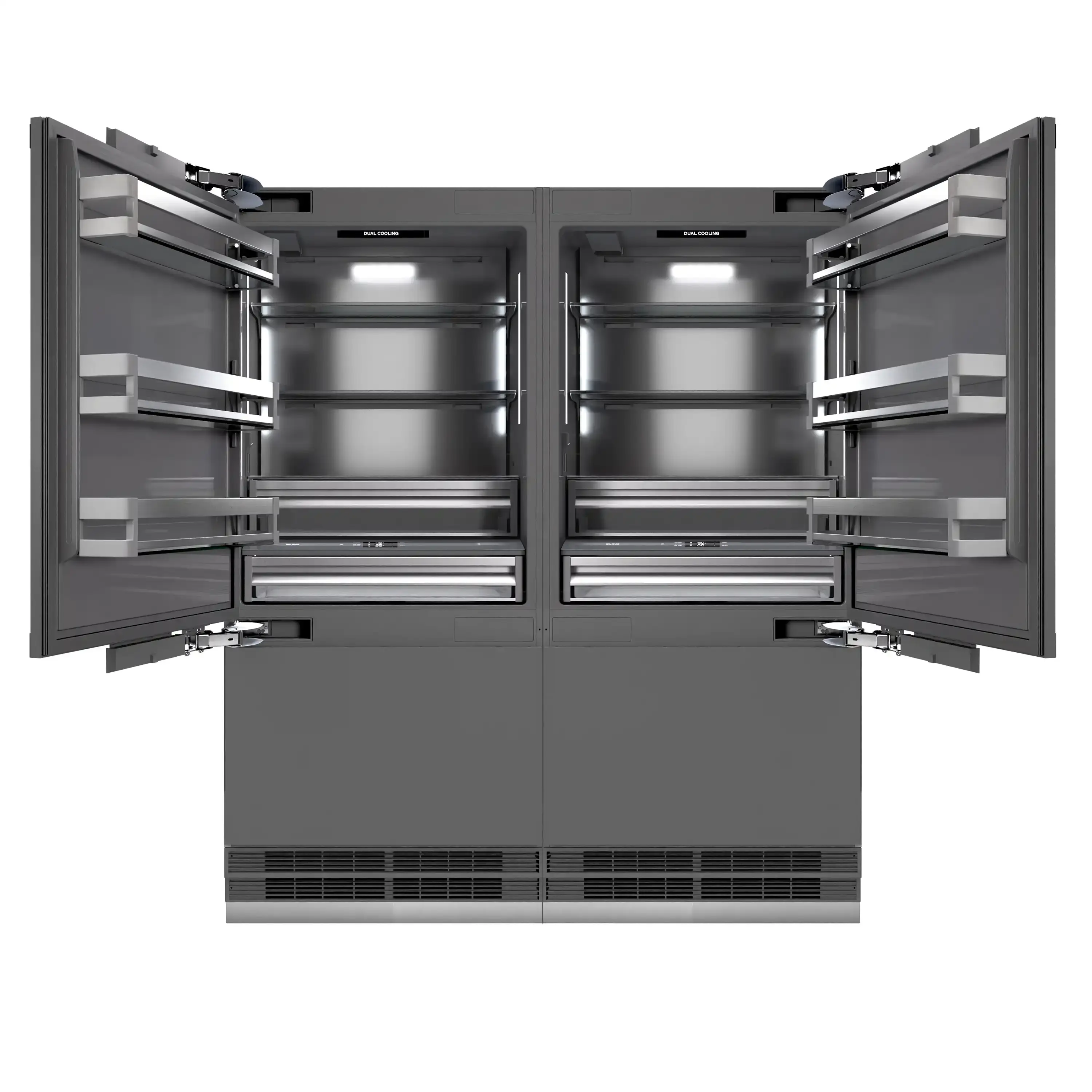 ZLINE Autograph Edition 72-Inch 39.6 Cu. Ft. French Door Built-In Bottom Freezer Refrigerator with Water Dispensers and Ice Makers in Panel Ready with Graphite Gray Interior and Polished Gold Accents (GRBITZ-72-G) - Image 4