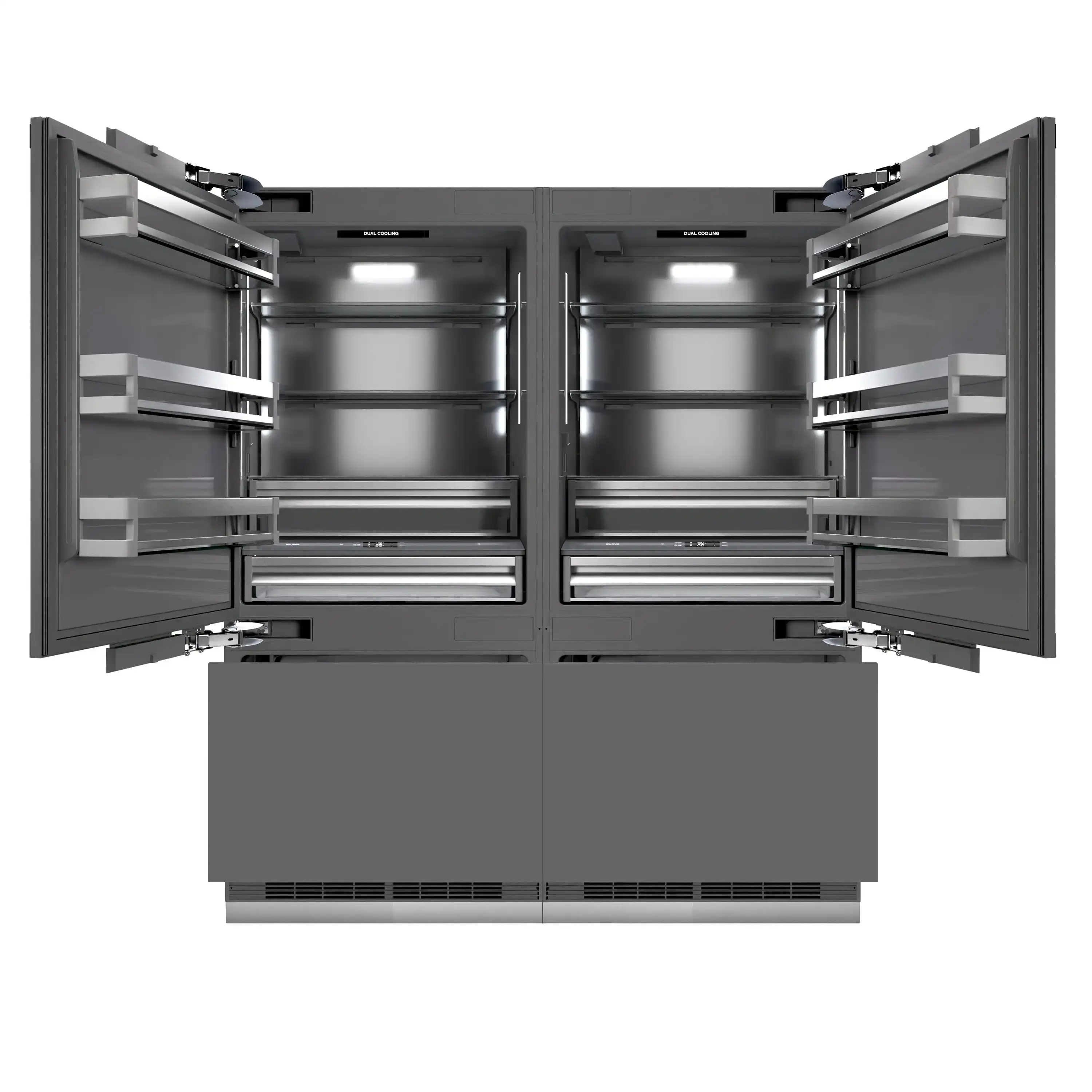 ZLINE Autograph Edition 72-Inch 39.6 Cu. Ft. French Door Built-In Bottom Freezer Refrigerator with Water Dispensers and Ice Makers in Panel Ready with Graphite Gray Interior and Polished Gold Accents (GRBITZ-72-G) - Image 5
