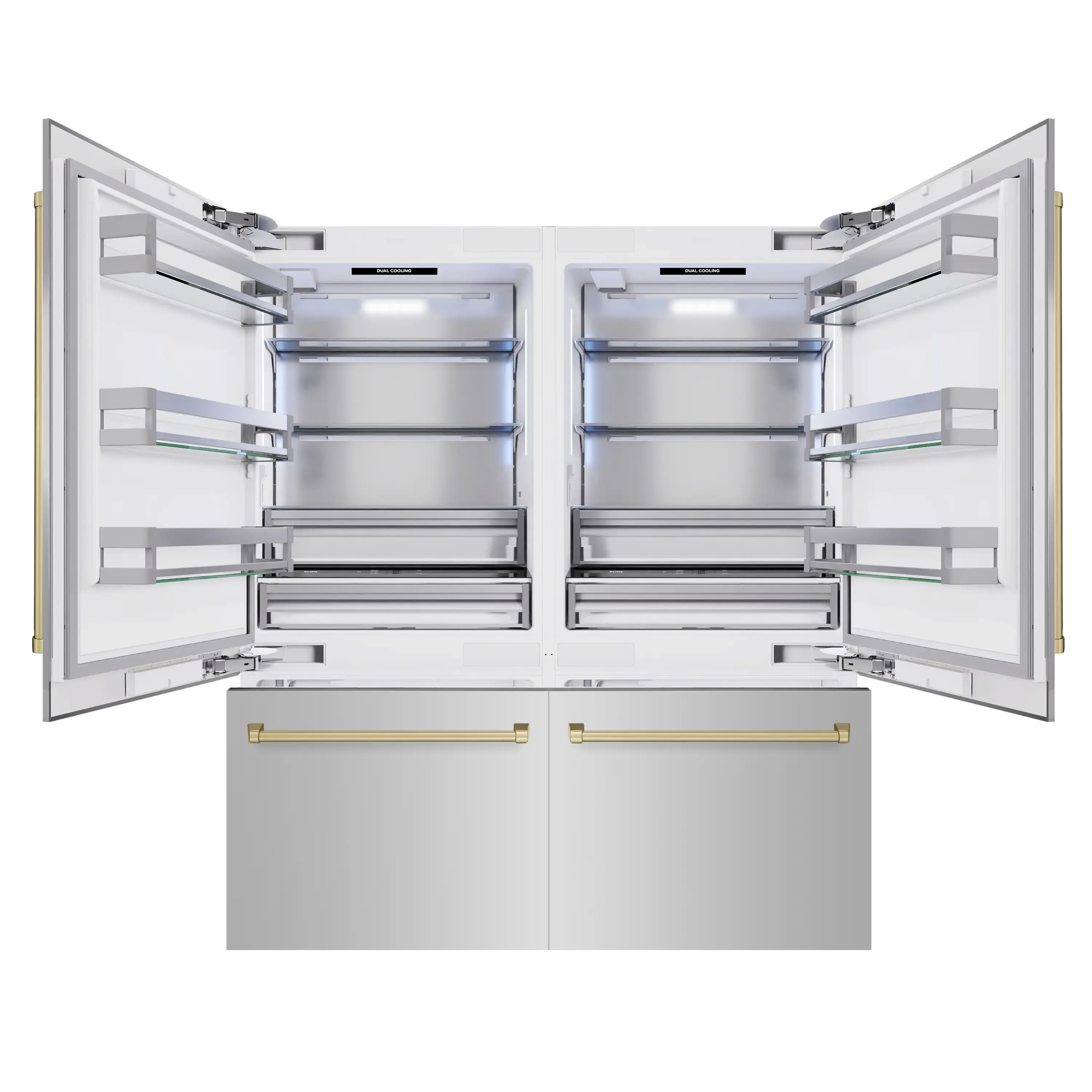 ZLINE Autograph Edition 72-Inch 39.6 Cu. Ft. French Door Built-In Bottom Freezer Refrigerator with Water Dispensers and Ice Makers in Stainless Steel with Champagne Bronze Accents (RBITZ-304-72CB) - Image 2