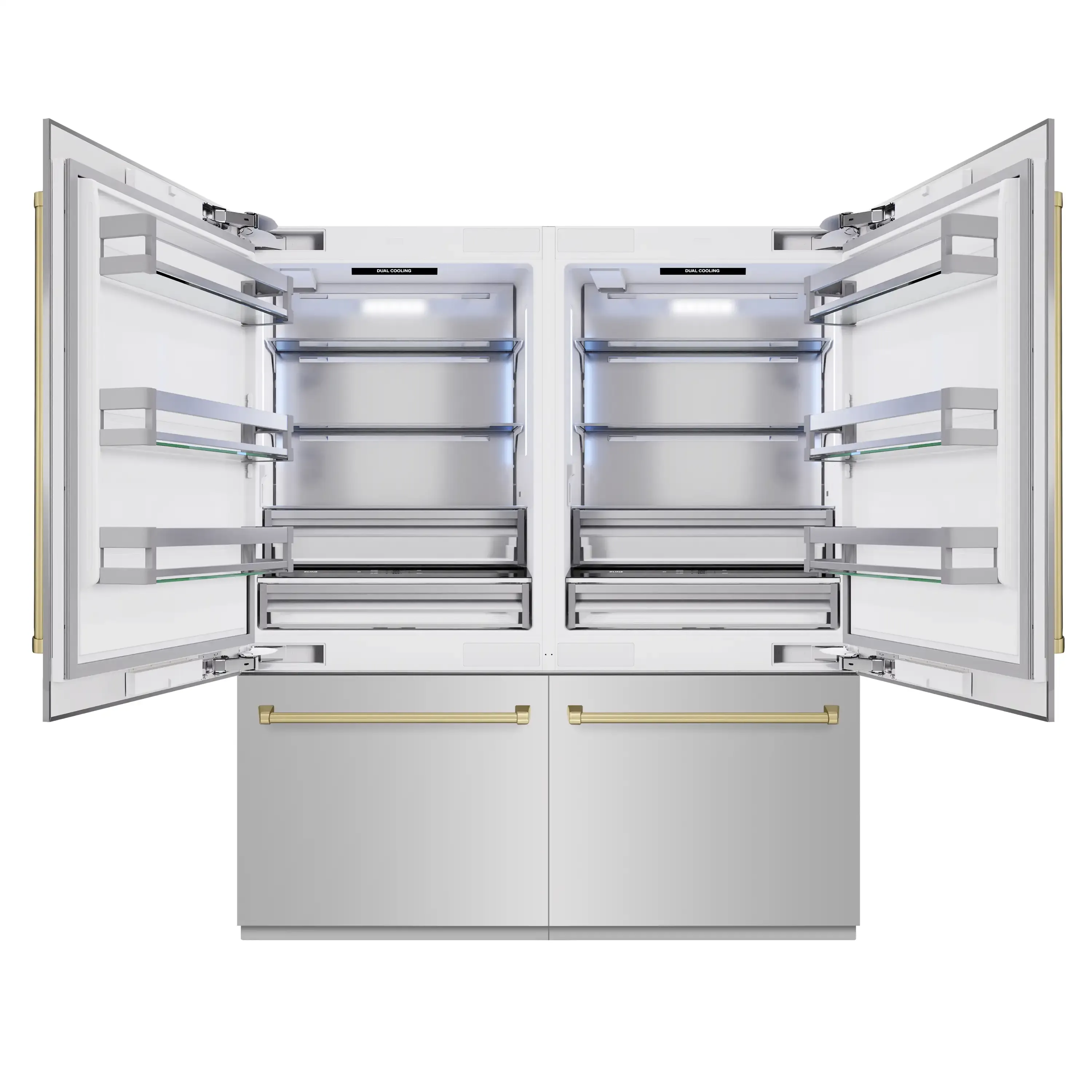 ZLINE Autograph Edition 72-Inch 39.6 Cu. Ft. French Door Built-In Bottom Freezer Refrigerator with Water Dispensers and Ice Makers in Stainless Steel with Champagne Bronze Accents (RBITZ-304-72CB) - Image 3