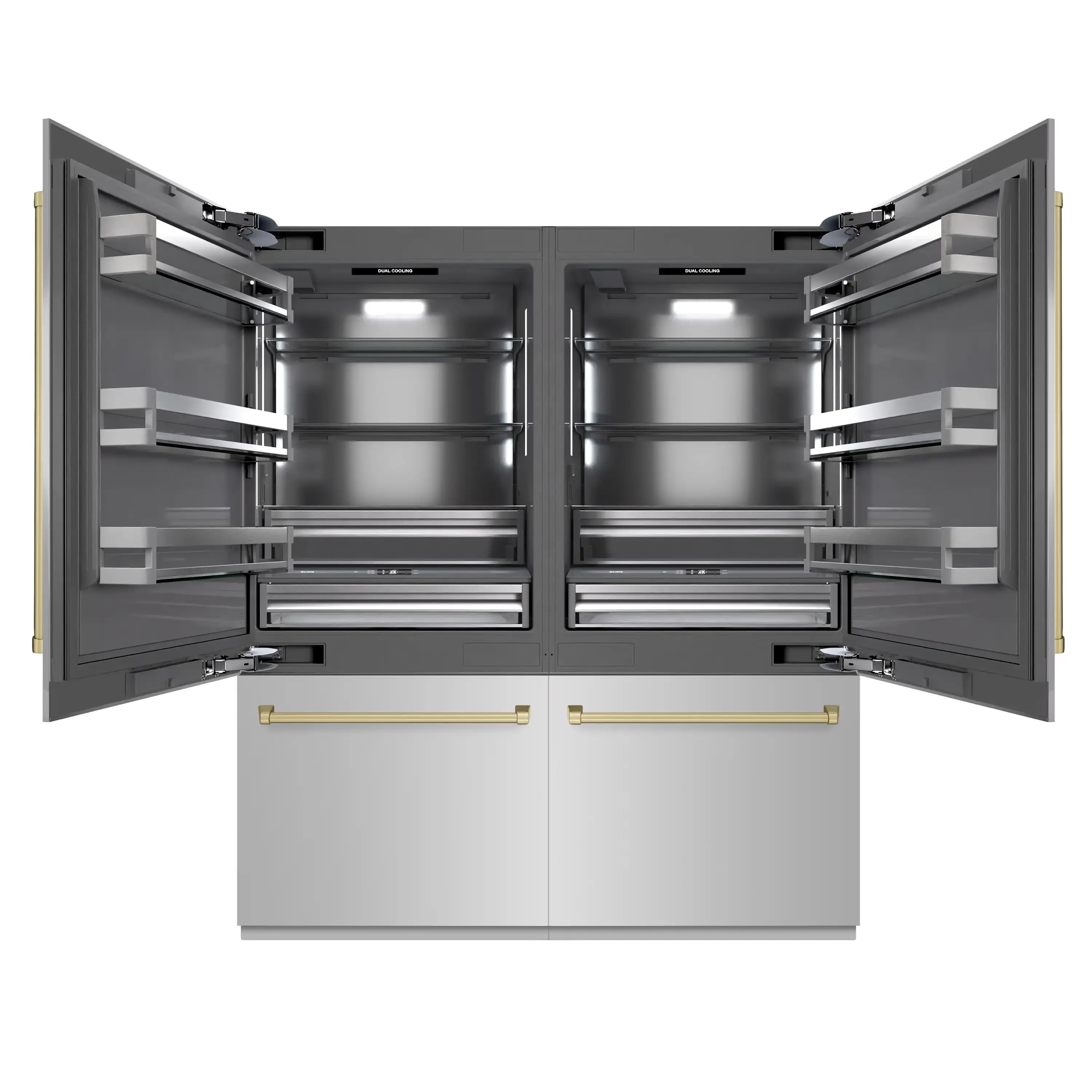 ZLINE Autograph Edition 72-Inch 39.6 Cu. Ft. French Door Built-In Bottom Freezer Refrigerator with Water Dispensers and Ice Makers in Stainless Steel with Graphite Gray Interior and Champagne Bronze Accents (GRBITZ-304-72CB) - Image 3