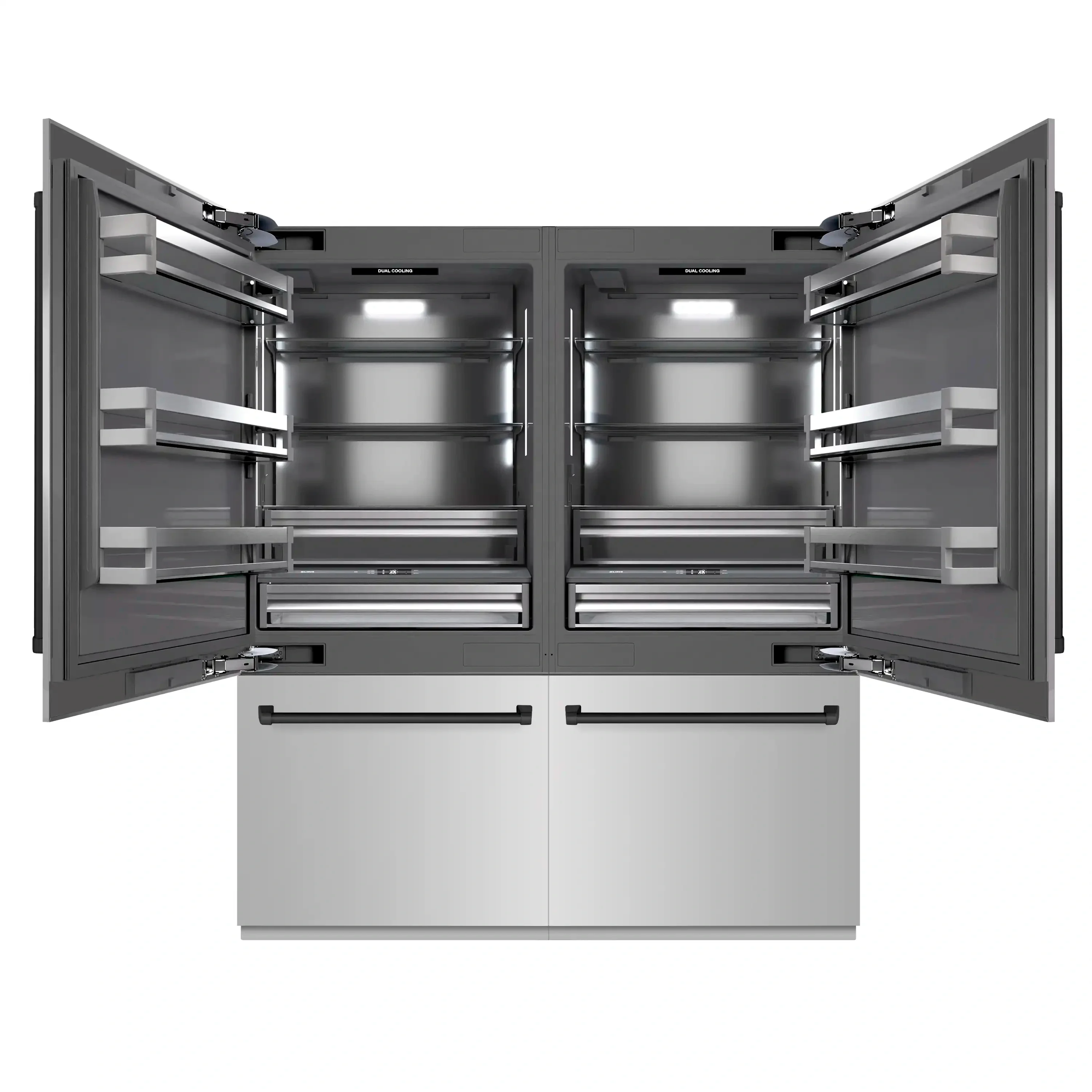 ZLINE Autograph Edition 72-Inch 39.6 Cu. Ft. French Door Built-In Bottom Freezer Refrigerator with Water Dispensers and Ice Makers in Stainless Steel with Graphite Gray Interior and Matte Black Accents (GRBITZ-304-72MB) - Image 2