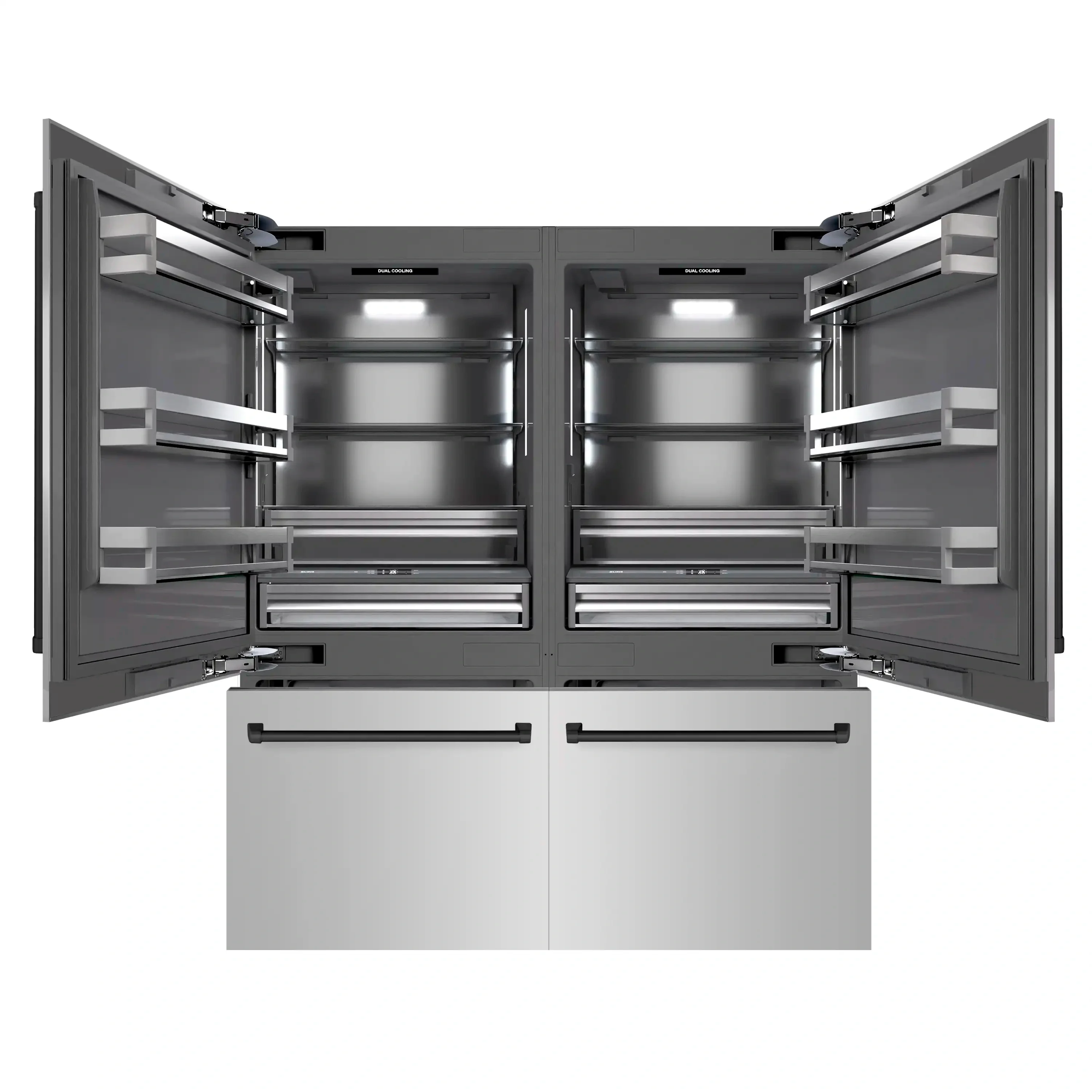ZLINE Autograph Edition 72-Inch 39.6 Cu. Ft. French Door Built-In Bottom Freezer Refrigerator with Water Dispensers and Ice Makers in Stainless Steel with Graphite Gray Interior and Matte Black Accents (GRBITZ-304-72MB) - Image 3