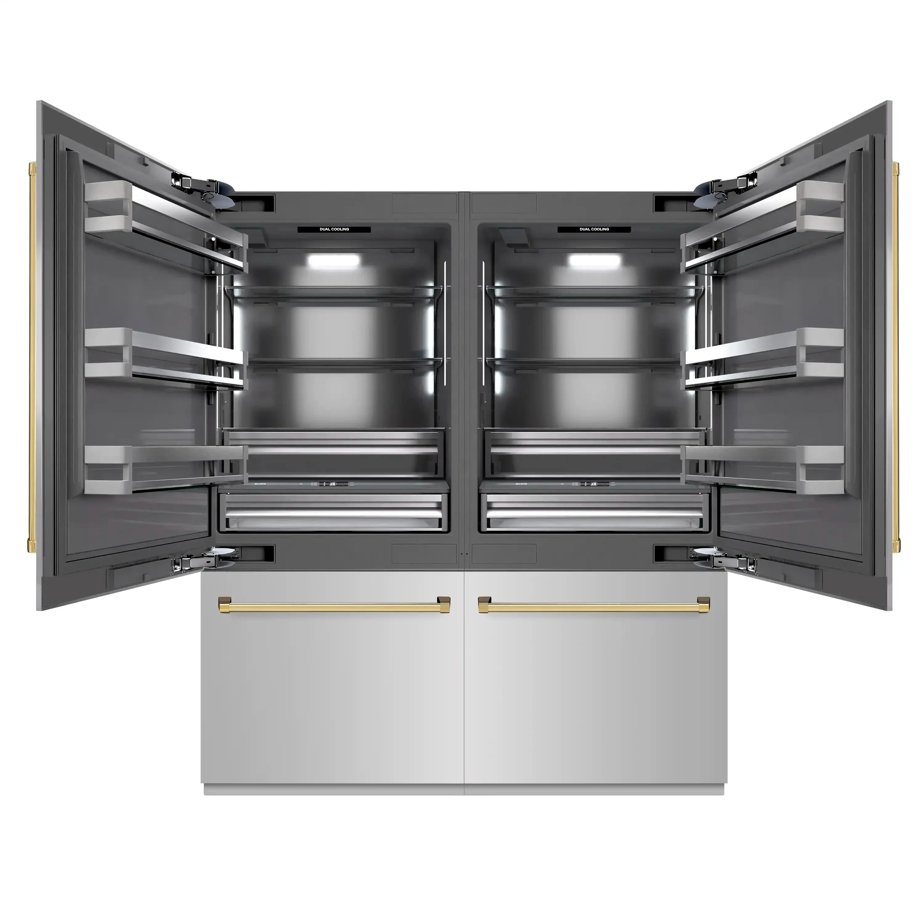 ZLINE Autograph Edition 72-Inch 39.6 Cu. Ft. French Door Built-In Bottom Freezer Refrigerator with Water Dispensers and Ice Makers in Stainless Steel with Graphite Gray Interior and Polished Gold Accents (GRBITZ-304-72G) - Image 3