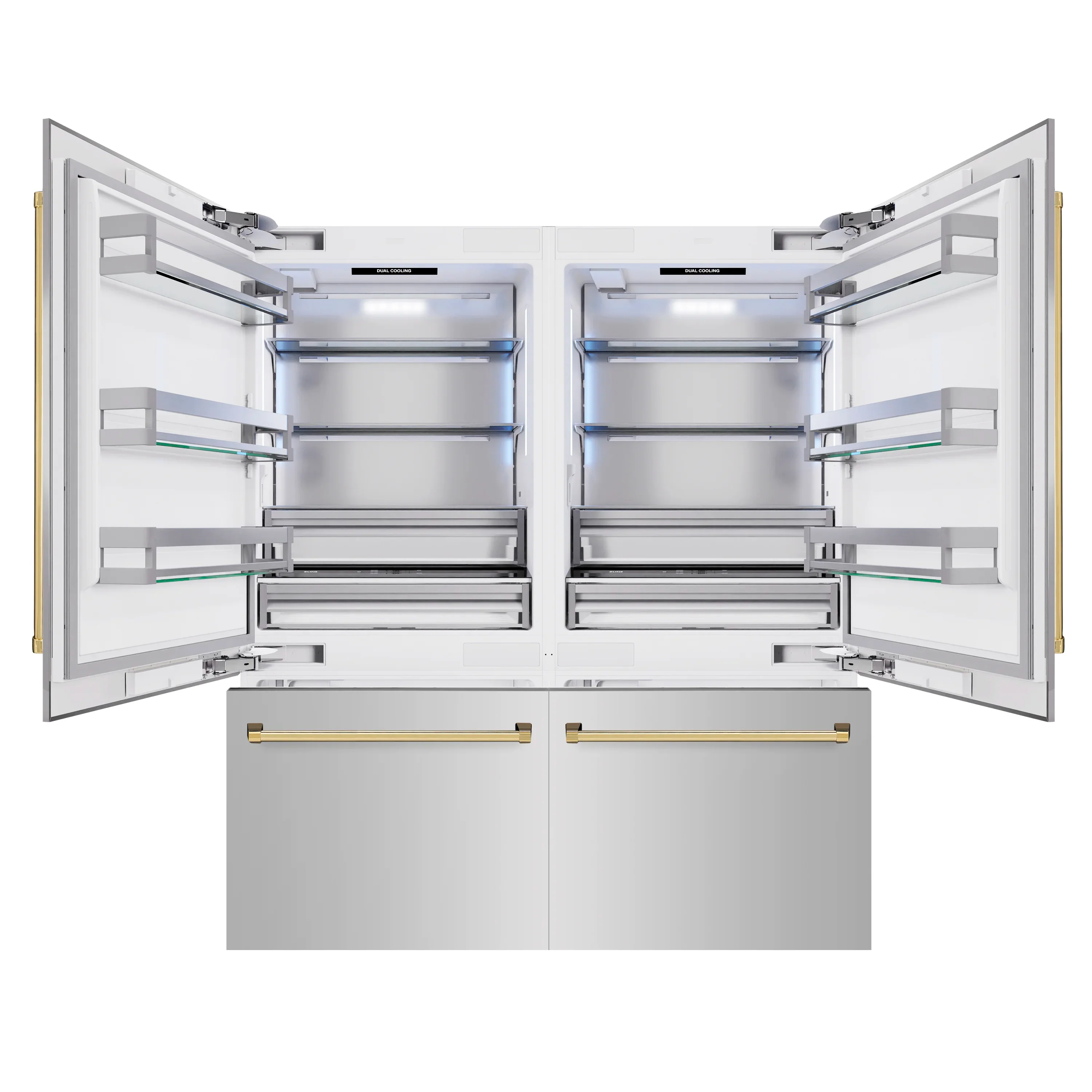 ZLINE Autograph Edition 72-Inch 39.6 Cu. Ft. French Door Built-In Bottom Freezer Refrigerator with Water Dispensers and Ice Makers in Stainless Steel with Polished Gold Accents (RBITZ-304-72G) - Image 2