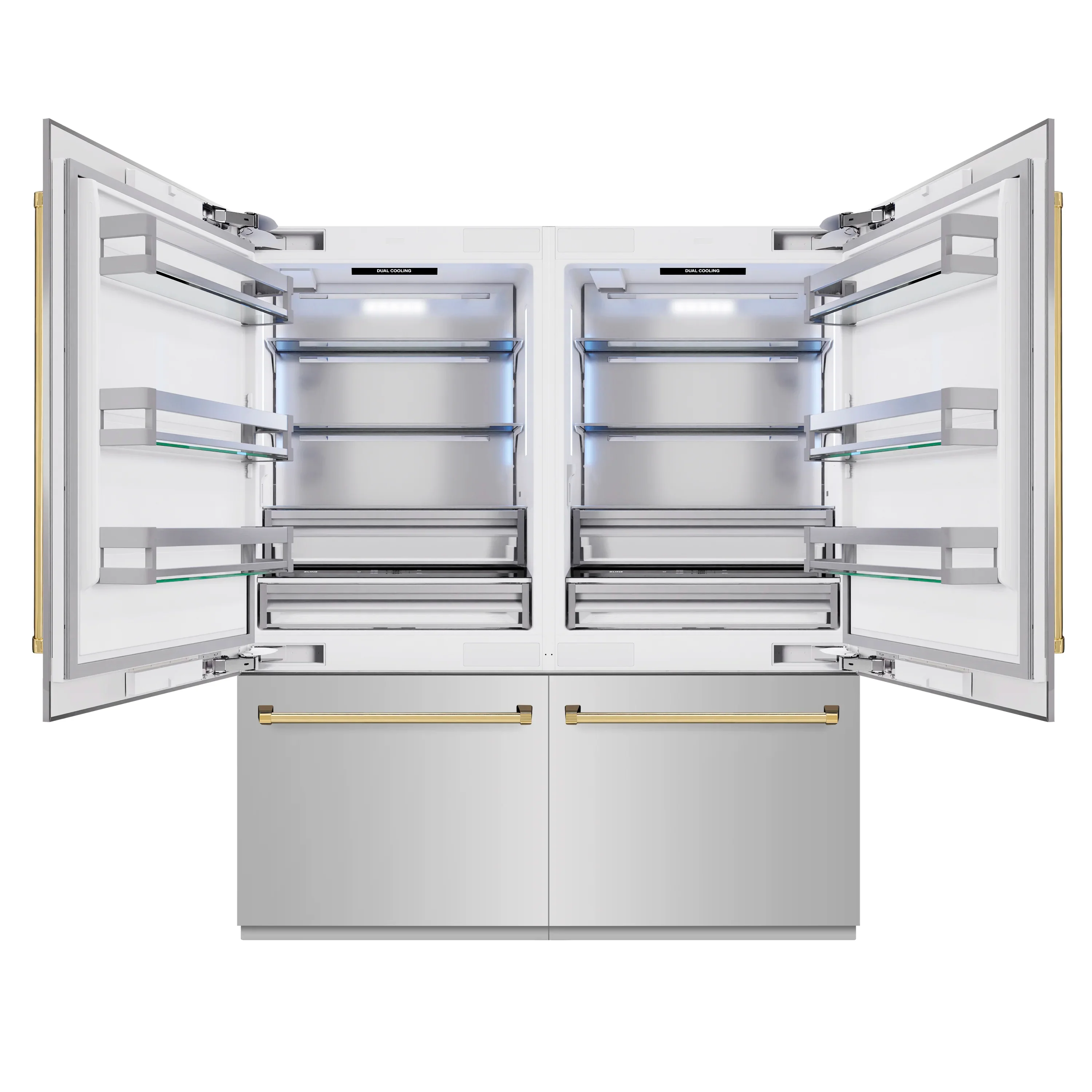 ZLINE Autograph Edition 72-Inch 39.6 Cu. Ft. French Door Built-In Bottom Freezer Refrigerator with Water Dispensers and Ice Makers in Stainless Steel with Polished Gold Accents (RBITZ-304-72G) - Image 5
