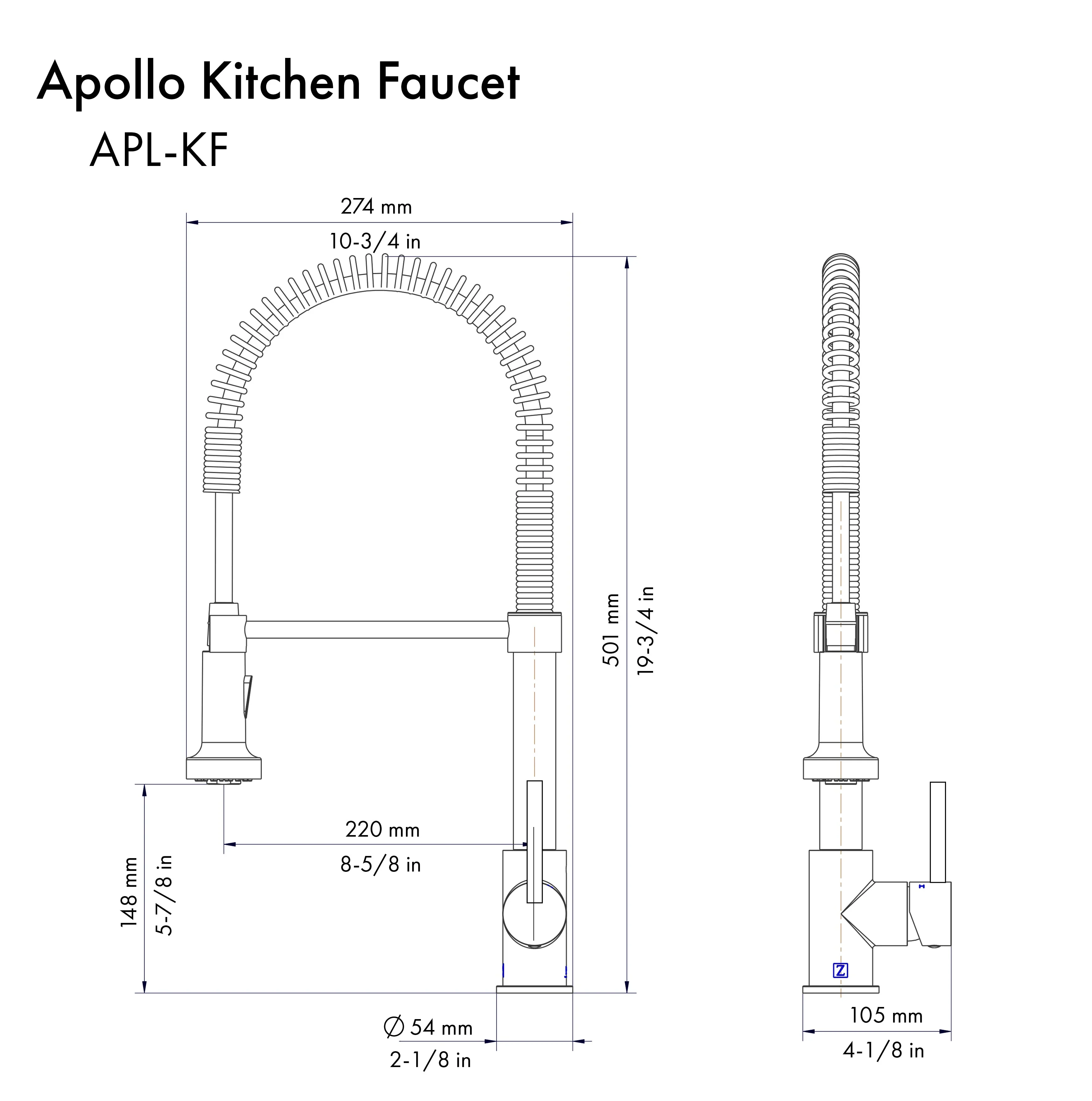 ZLINE Autograph Edition Apollo Pull Down Spring Single Handle Kitchen Faucet in Matte Black & Champagne Bronze (APL-KF-ZMBCB) - Image 11