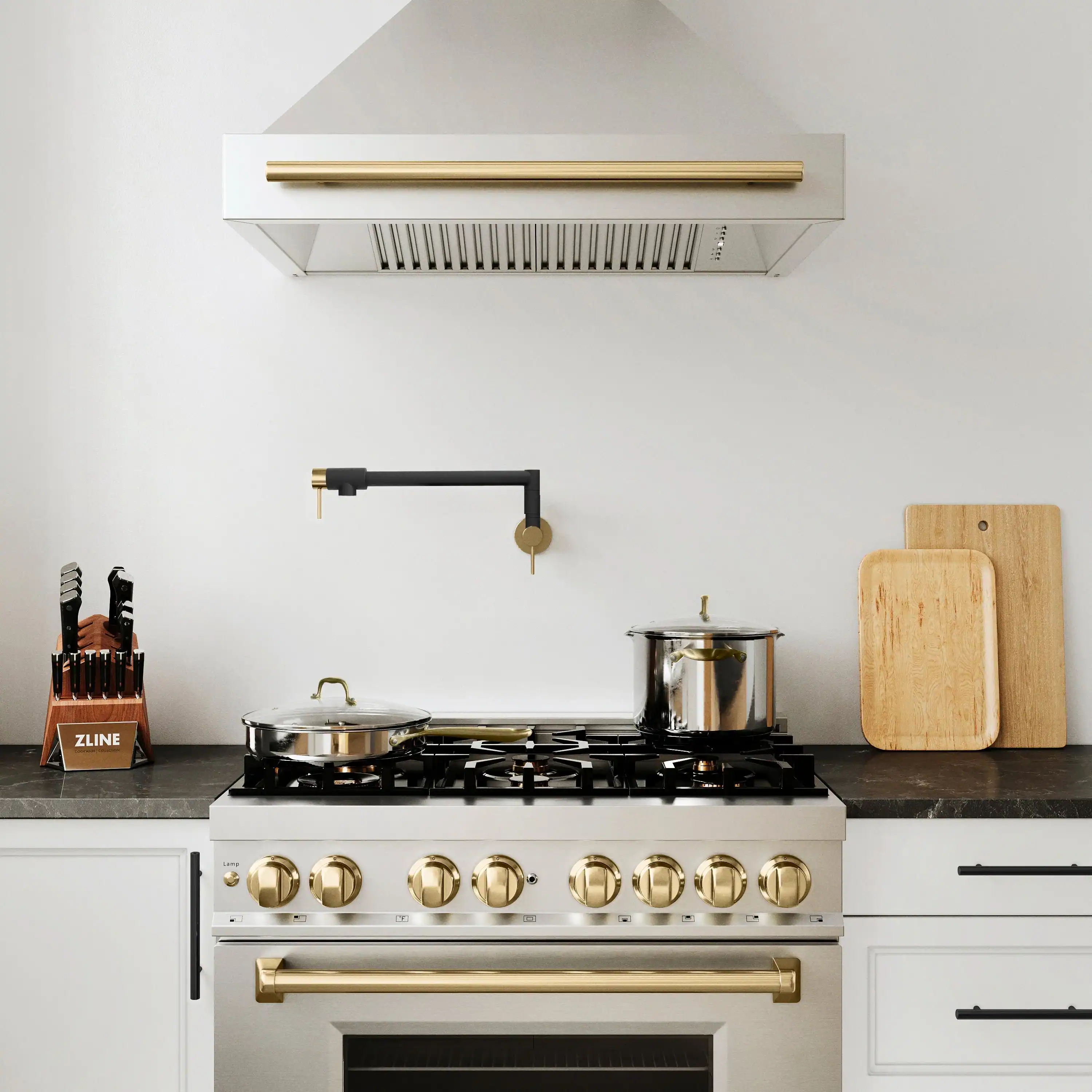 ZLINE Autograph Edition Gemini Pot Filler in Matte Black and Champagne Bronze (GEM-FPF-ZMBCB) - Image 2