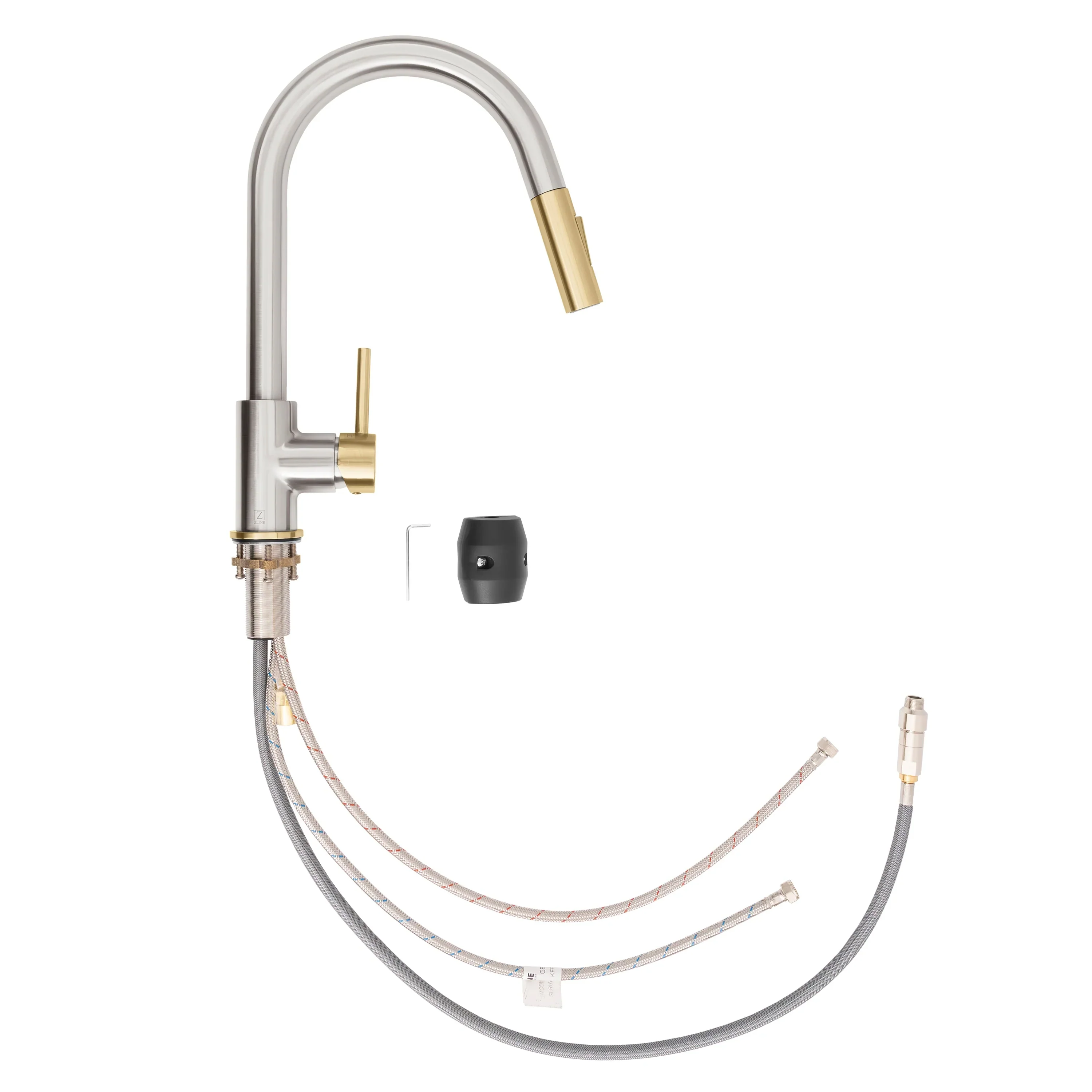 ZLINE Autograph Edition Gemini Pull Down Single Handle Kitchen Faucet in Brushed Nickel and Champagne Bronze (GEM-KF-ZBNCB) - Image 5