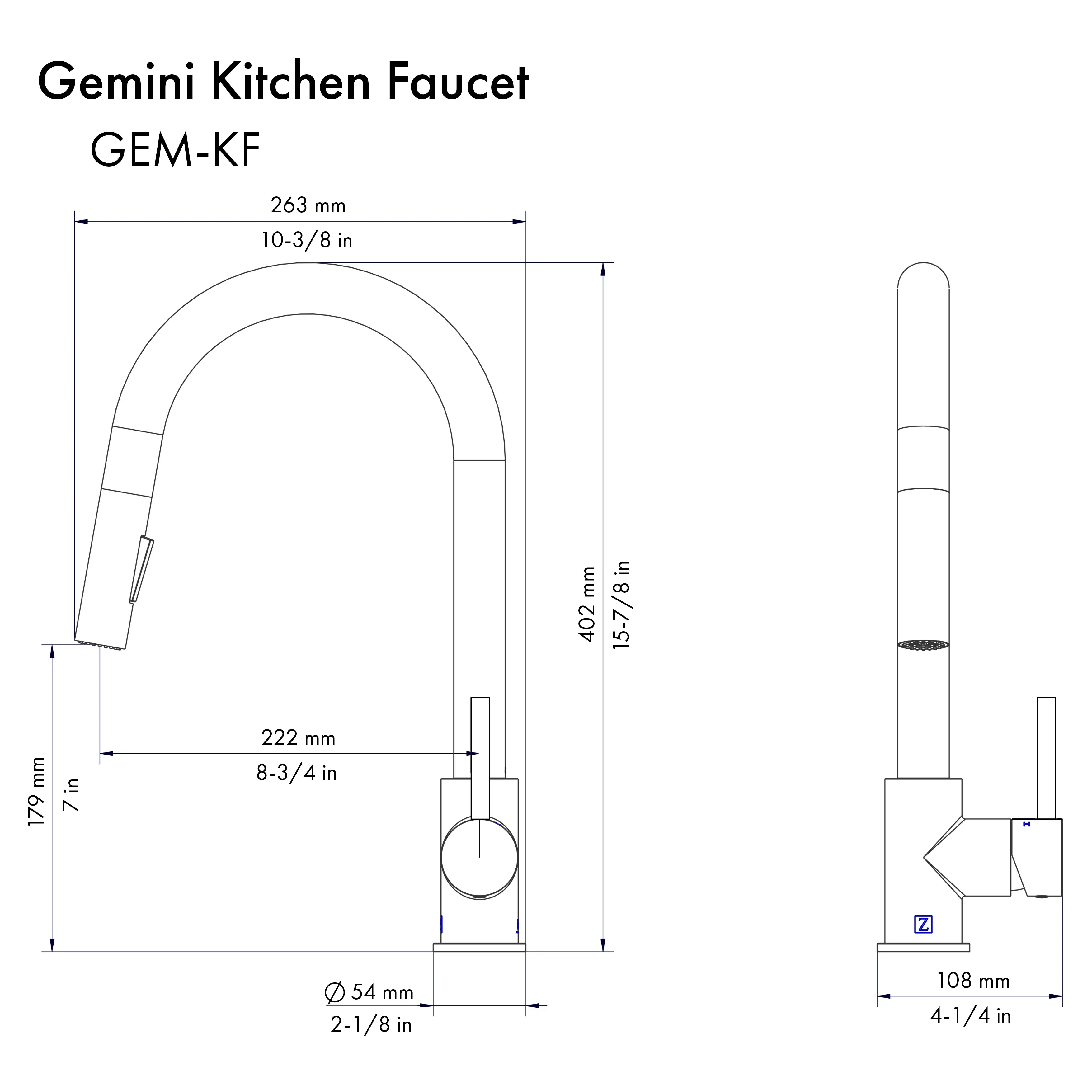 ZLINE Autograph Edition Gemini Pull Down Single Handle Kitchen Faucet in Matte Black and Champagne Bronze (GEM-KF-ZMBCB) - Image 11