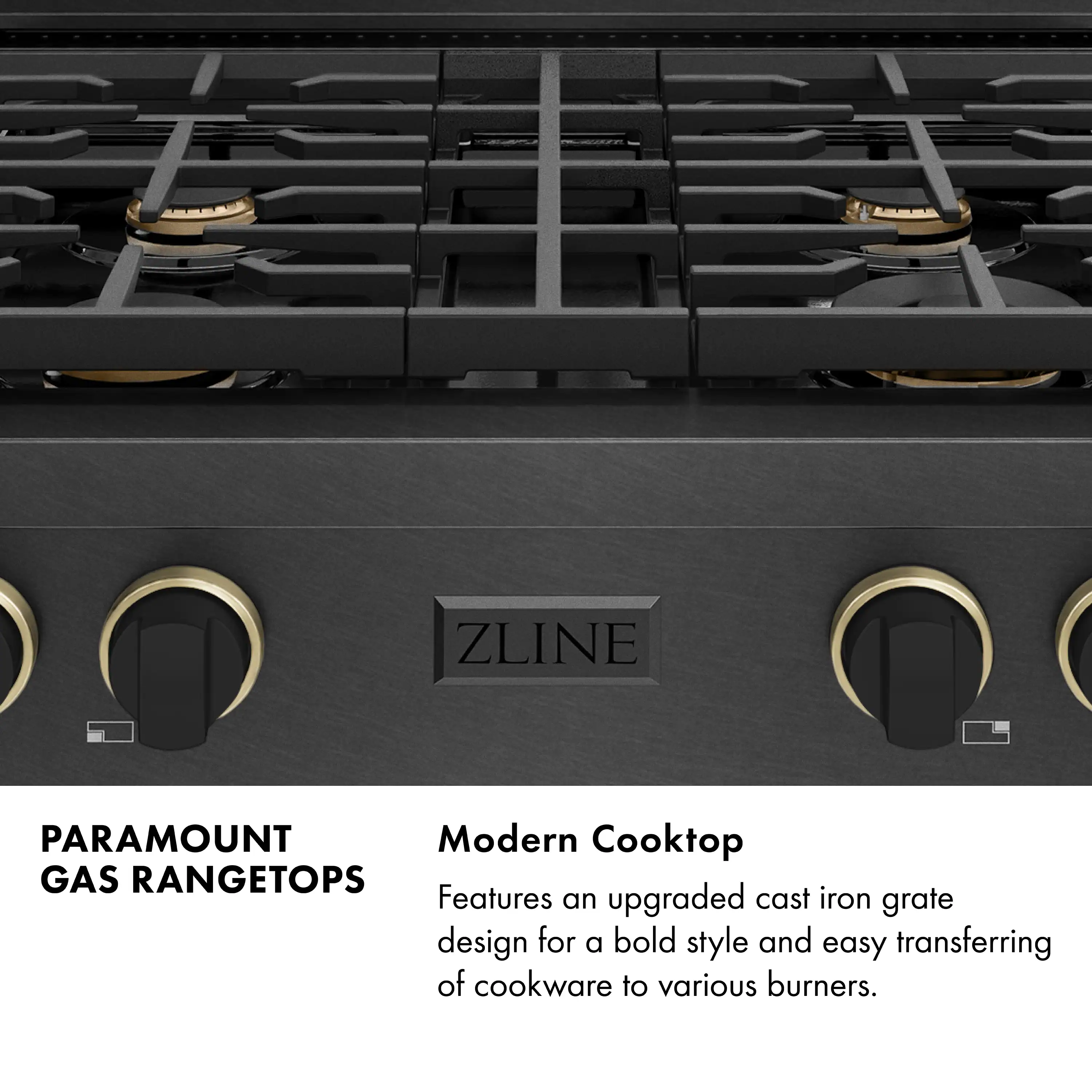 ZLINE Designer 30-Inch Paramount Gas Rangetop with 4 Burners in Black Satin with Matte Black and Champagne Bronze Accents (SRTBSZ-30-MBCB) - Image 6