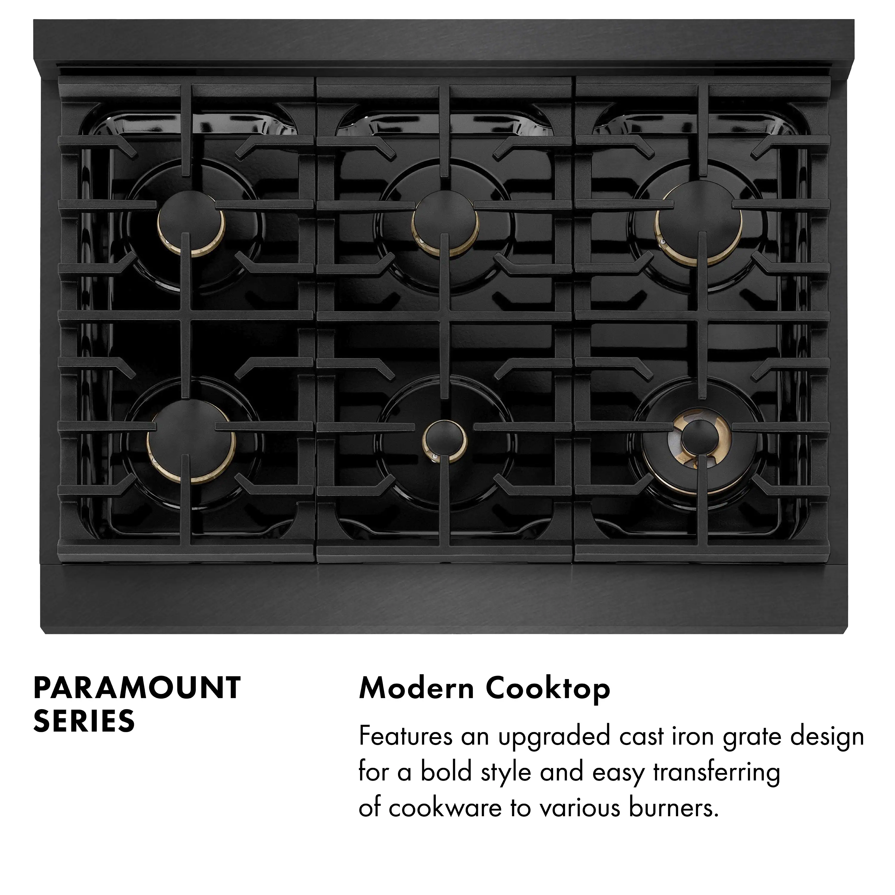 ZLINE Designer 36-Inch 5.2 Cu. Ft. Dual Fuel Range with 6 Burner Gas Cooktop in Black Satin with Black and Champagne Bronze Helix Handle (SDRBSZ-36-MBCB) - Image 14