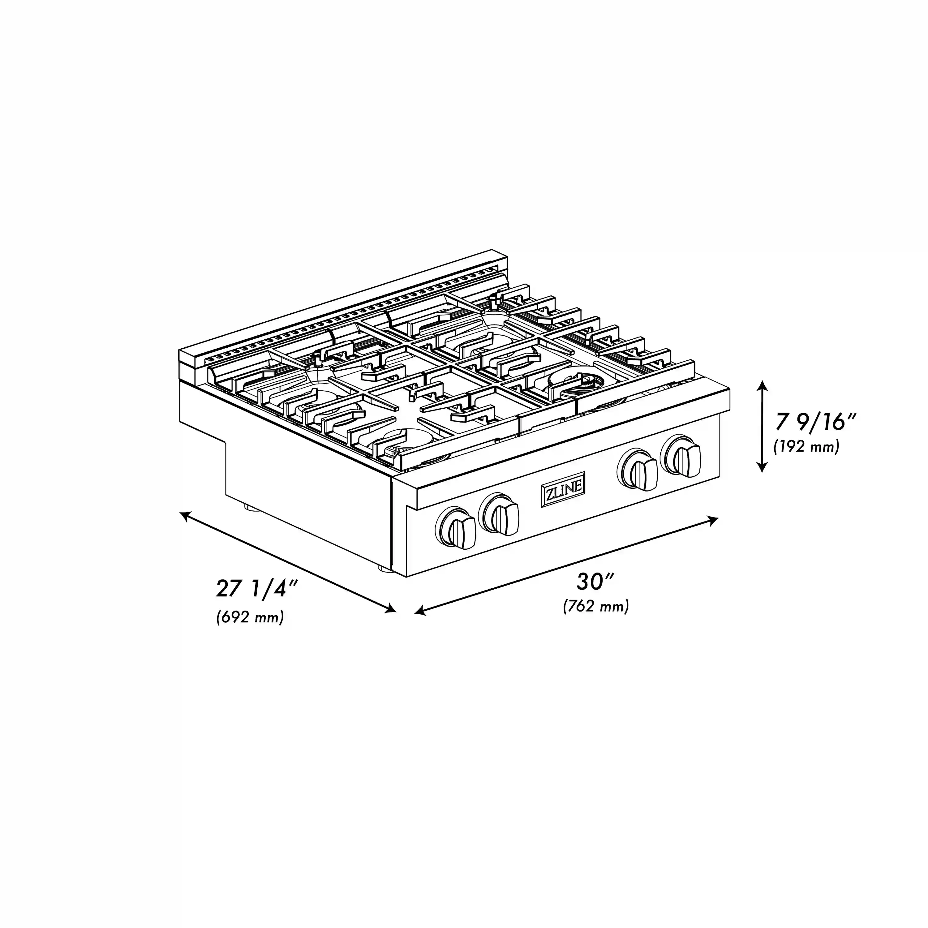 ZLINE Paramount 30-Inch Gas Rangetop with 4 Brass Burners and Porcelain Cooktop in Stainless Steel (SRT-BR-30) - Image 8