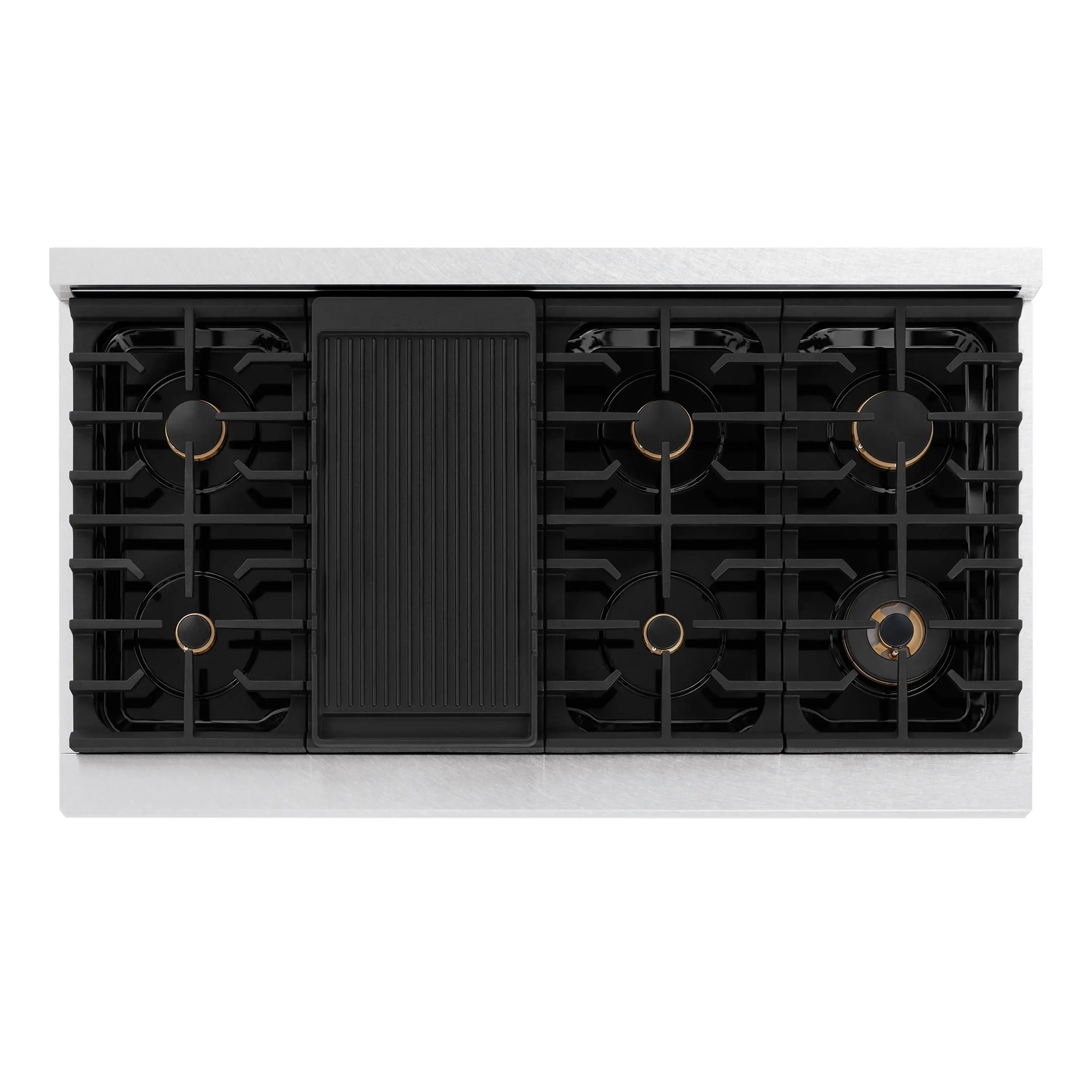 ZLINE Paramount 48-Inch Gas Rangetop with 8 Brass Burners and Porcelain Cooktop in Satin Stainless Steel (SRTS-BR-48) - Image 3