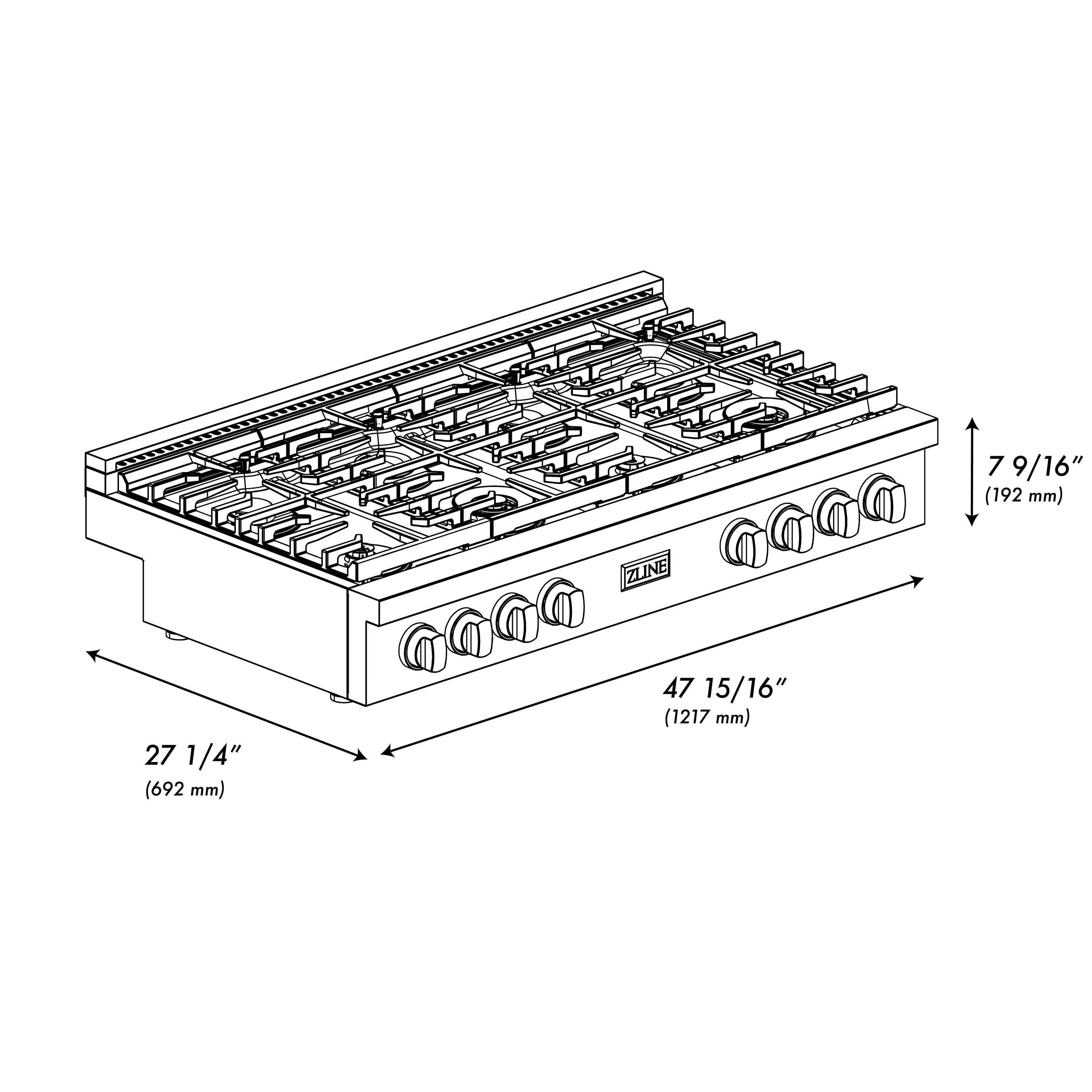 ZLINE Paramount 48-Inch Gas Rangetop with 8 Burners and Porcelain Cooktop in Stainless Steel (SRT48) - Image 14