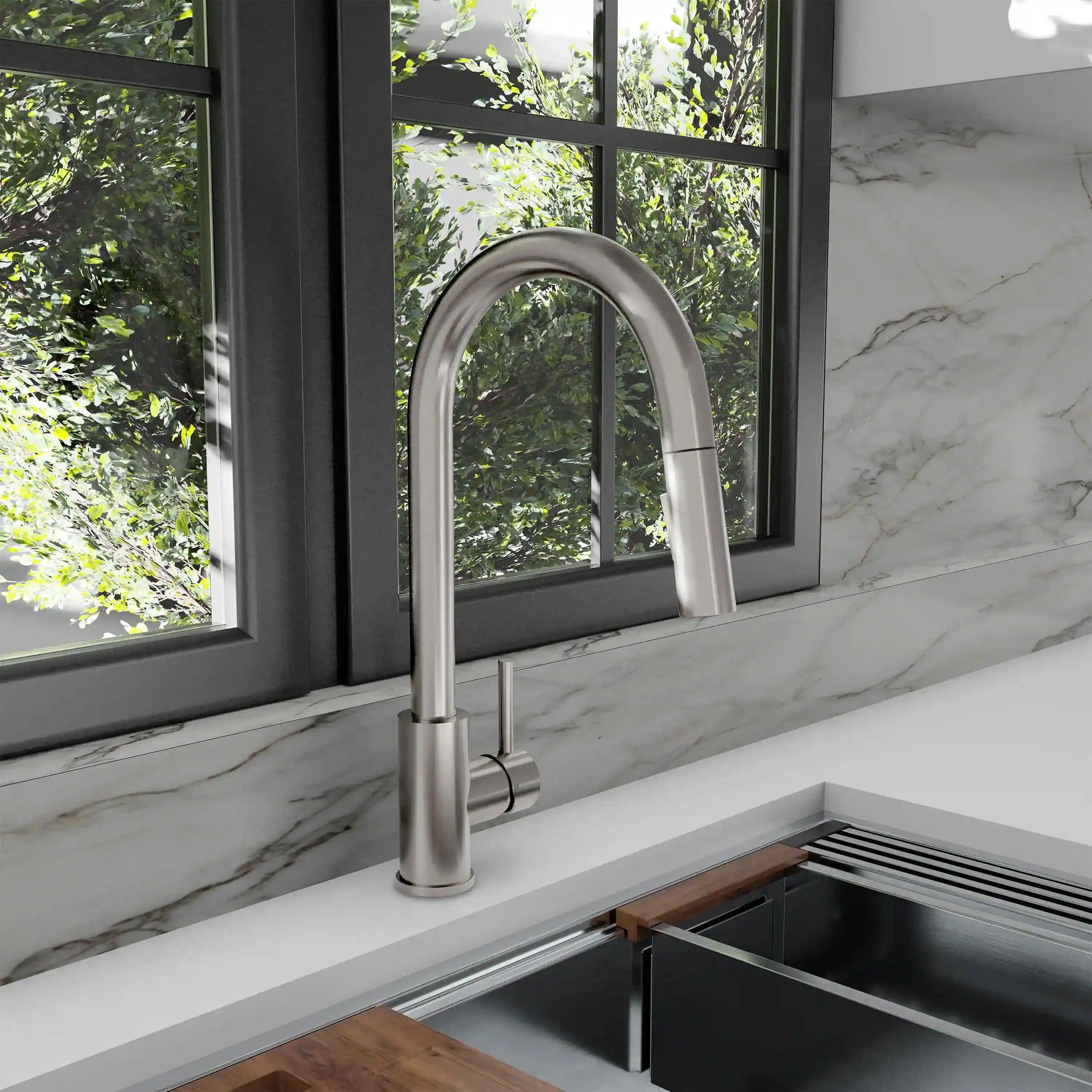 ZLINE Palisades Pull Down Single Handle Kitchen Faucet in Brushed Nickel (RBCN1-KF-BN) - Image 4