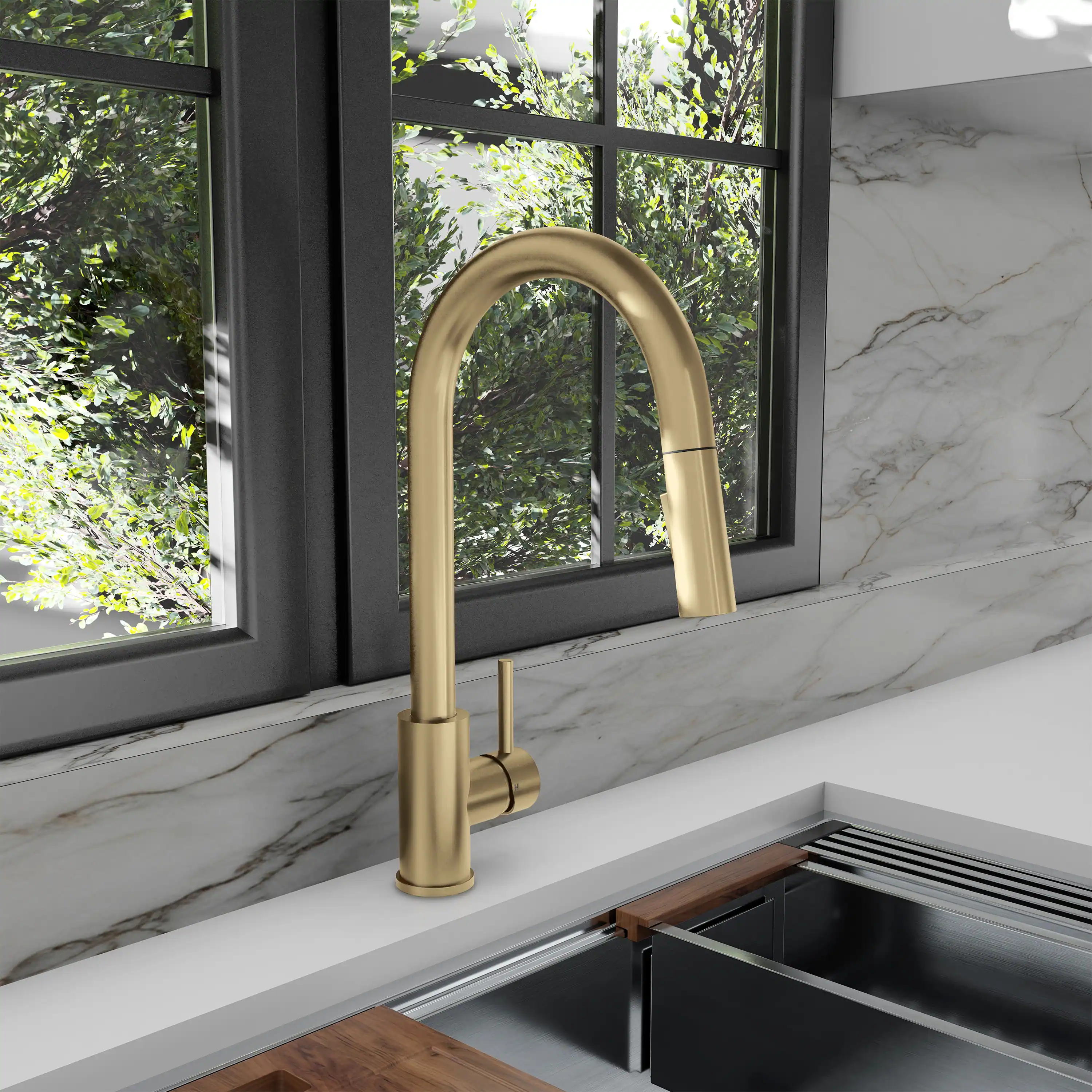 ZLINE Palisades Pull Down Single Handle Kitchen Faucet in Champagne Bronze (RBCN1-KF-CB) - Image 3