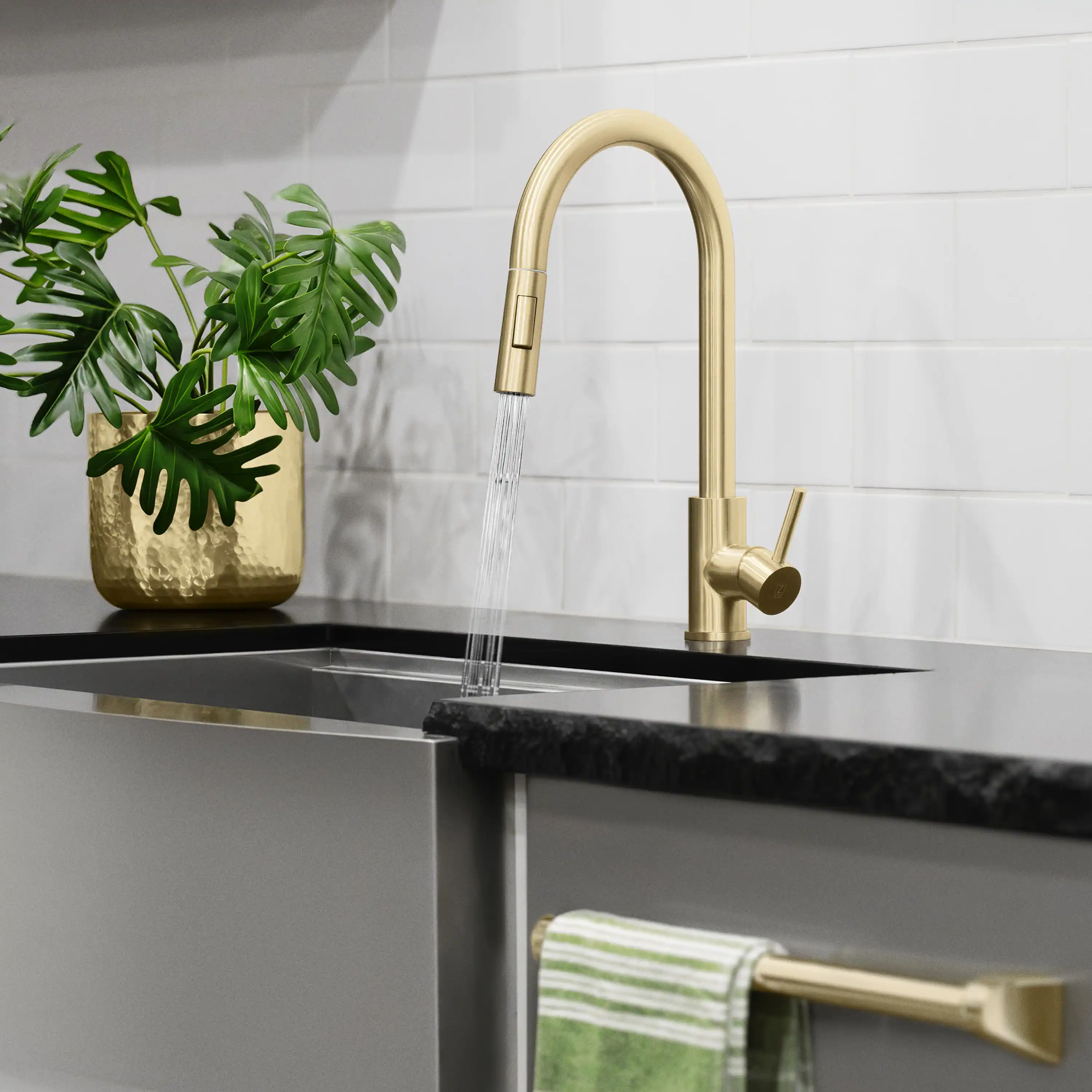 ZLINE Palisades Pull Down Single Handle Kitchen Faucet in Champagne Bronze (RBCN1-KF-CB) - Image 4