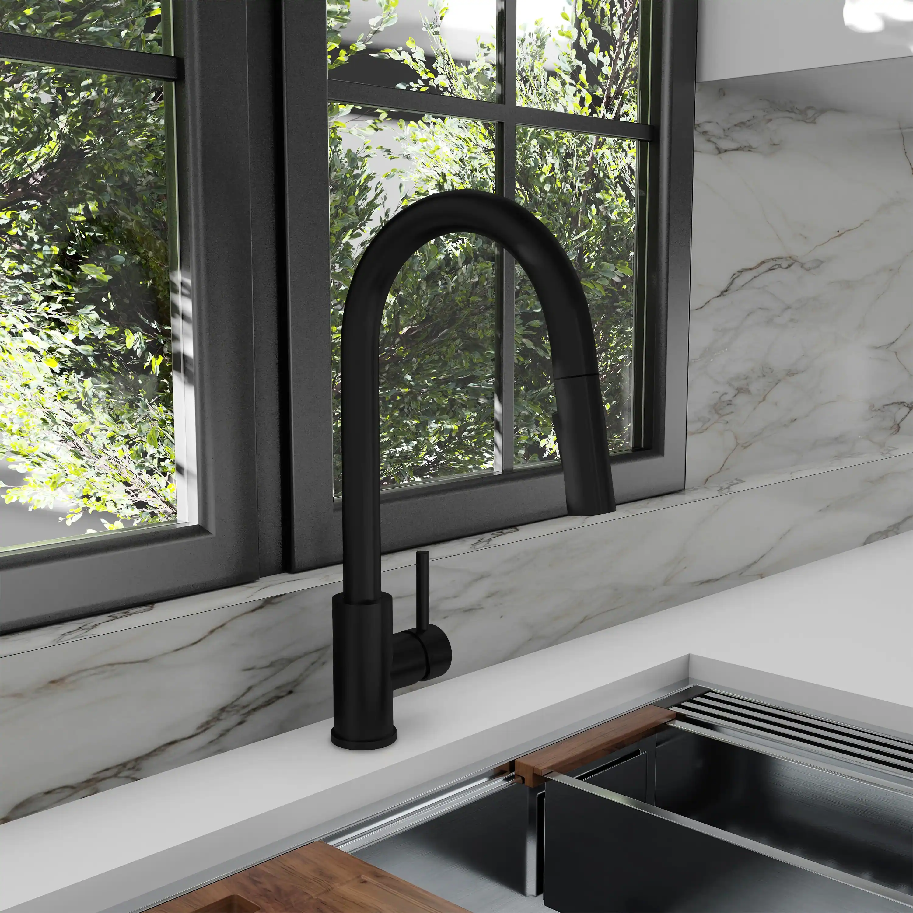ZLINE Palisades Pull Down Single Handle Kitchen Faucet in Matte Black (RBCN1-KF-MB) - Image 2