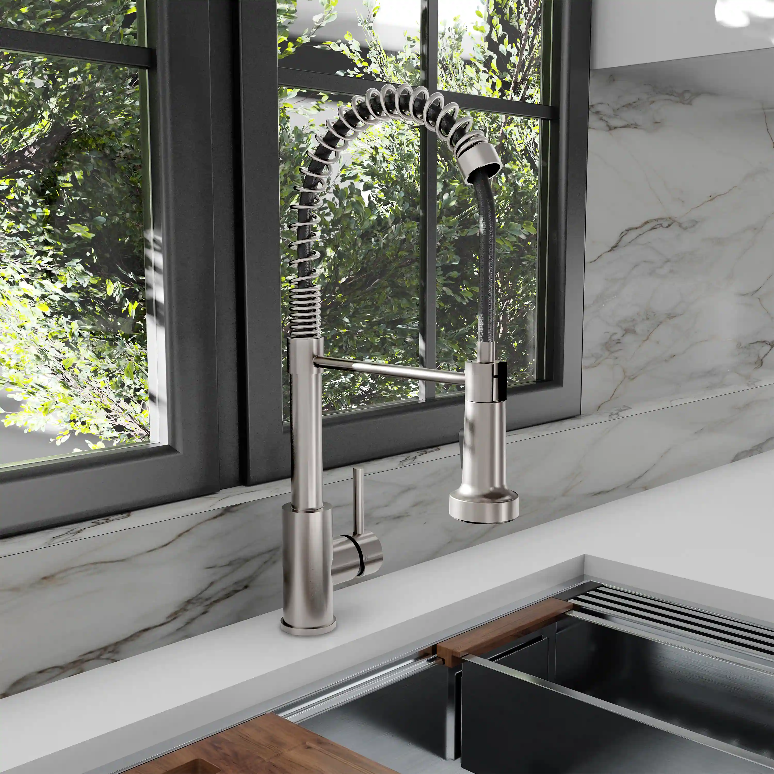 ZLINE Palisades Pull Down Spring Spray Wand Kitchen Faucet in Brushed Nickel (RBCN2-KF-BN) - Image 3