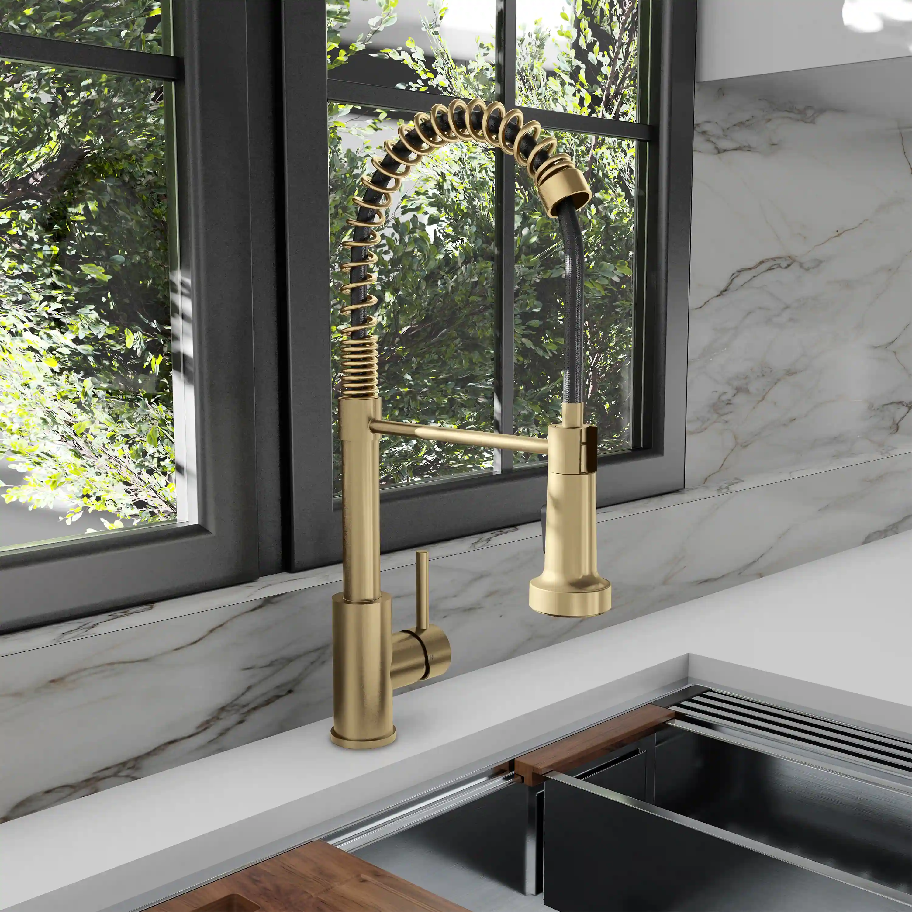 ZLINE Palisades Pull Down Spring Spray Wand Kitchen Faucet in Champagne Bronze (RBCN2-KF-CB) - Image 3