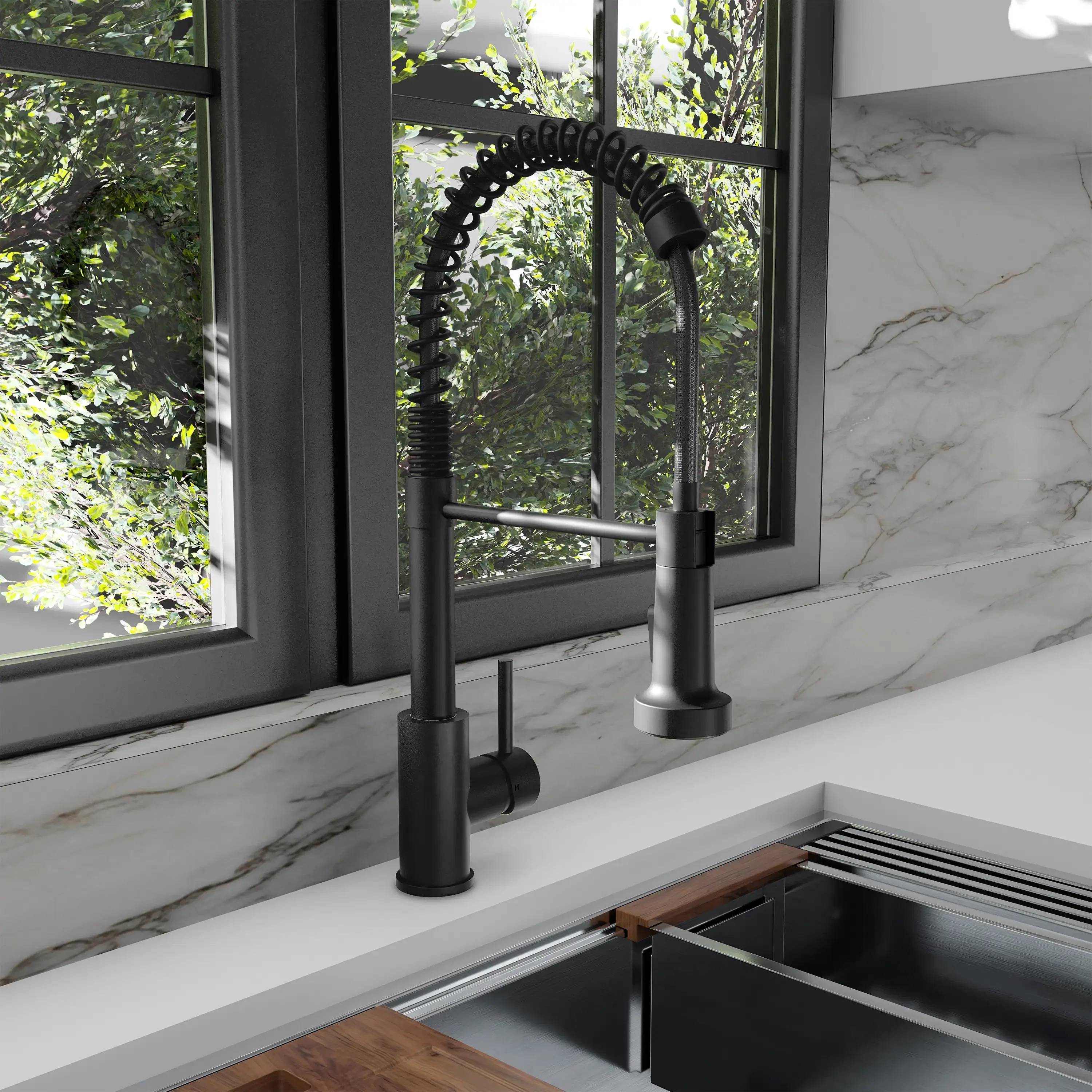 ZLINE Palisades Pull Down Spring Spray Wand Kitchen Faucet in Matte Black (RBCN2-KF-MB) - Image 2