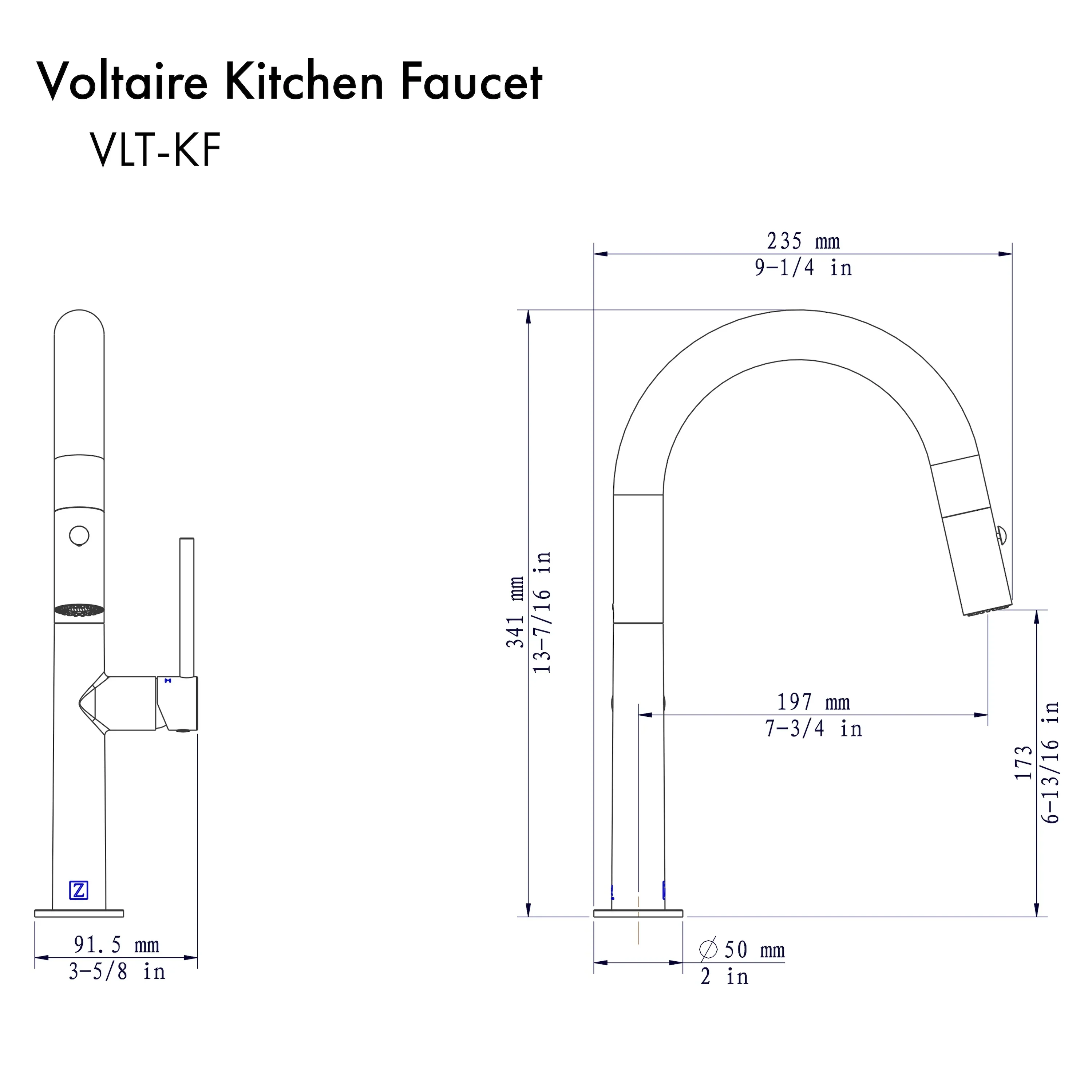 ZLINE Voltaire Kitchen Faucet in Polished Gold (VLT-KF-PG) - Image 5